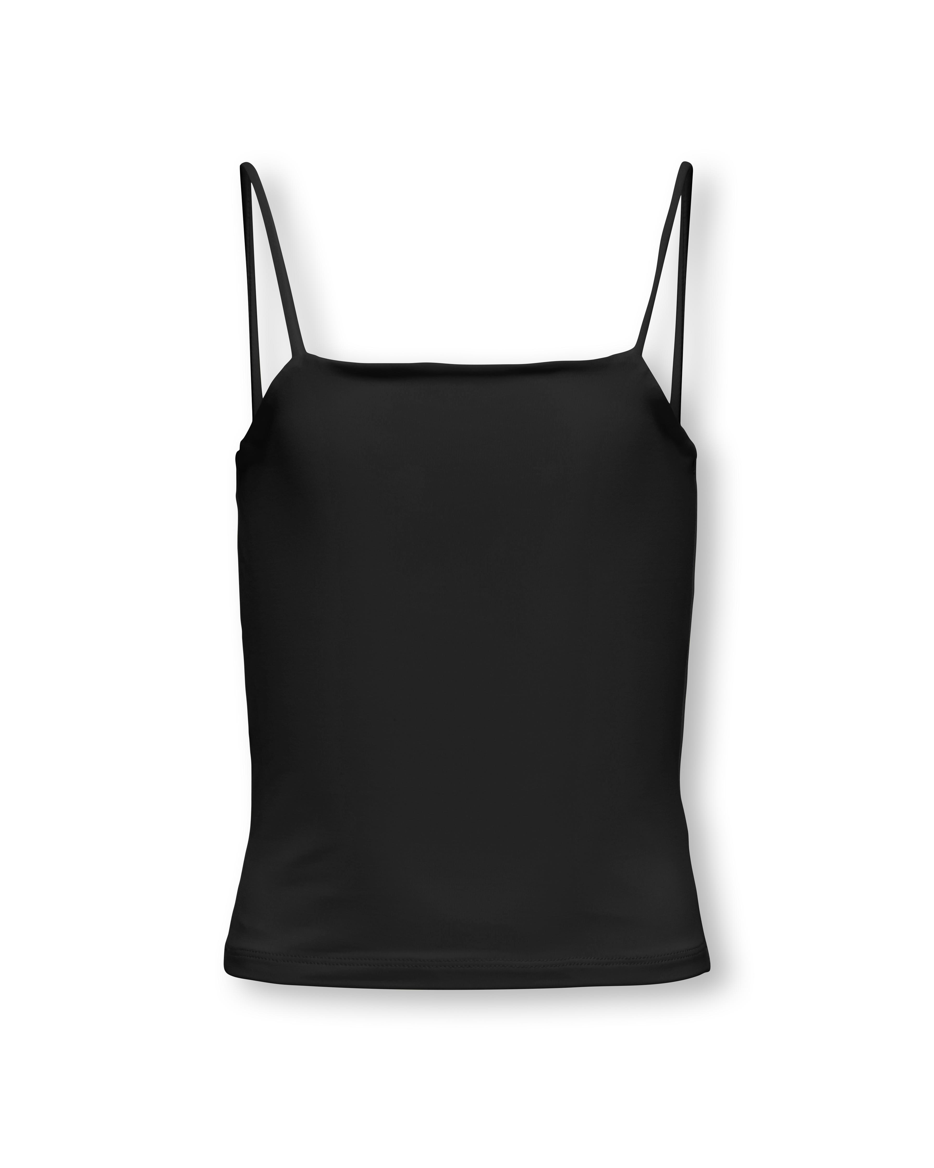 Canotta nera con spalline sottili in tessuto stretch