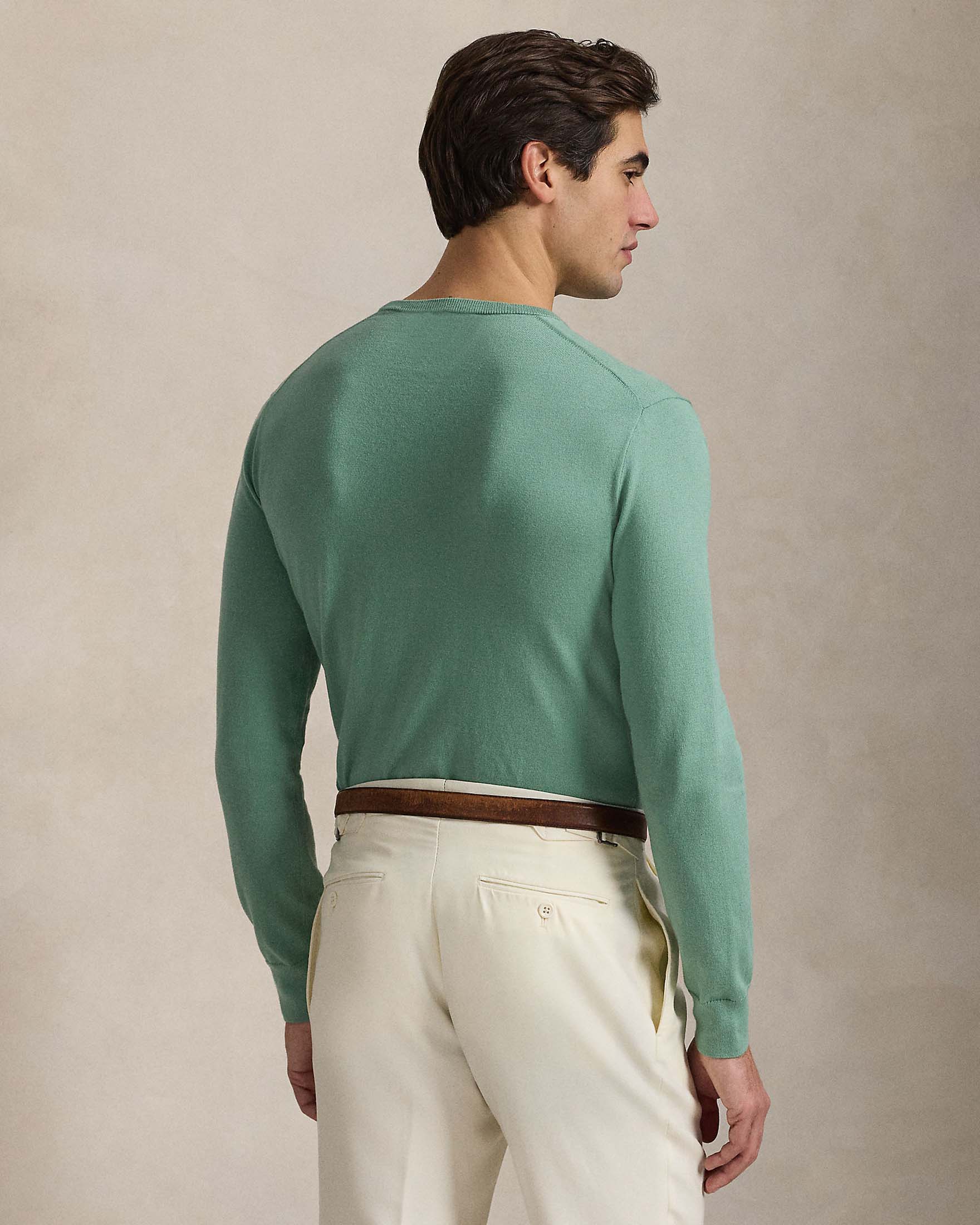 Maglioncino verde salvia girocollo in pima cotton slim-fit