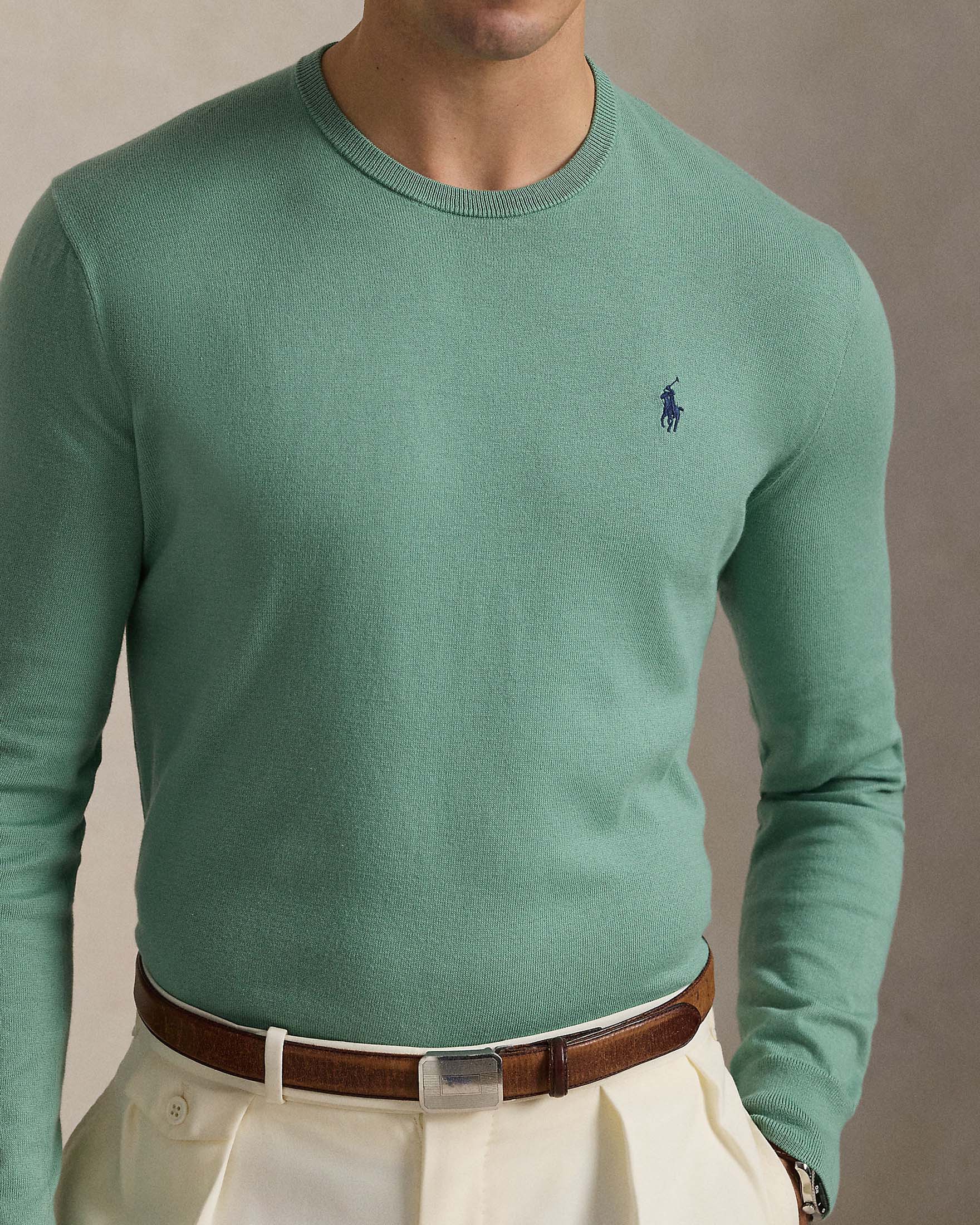 Maglioncino verde salvia girocollo in pima cotton slim-fit
