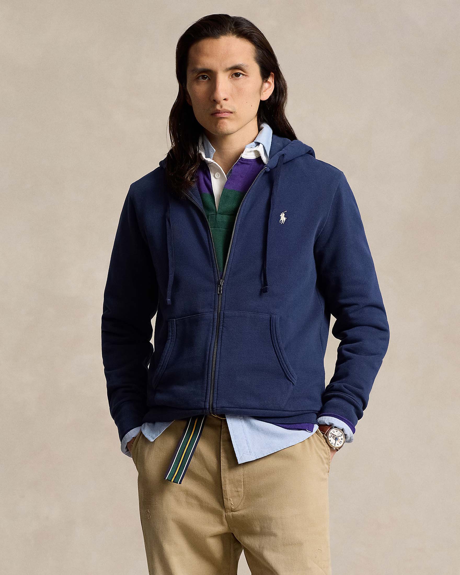 Felpa Polo Ralph Lauren blu con cappuccio e chiusura zip in puro cotone