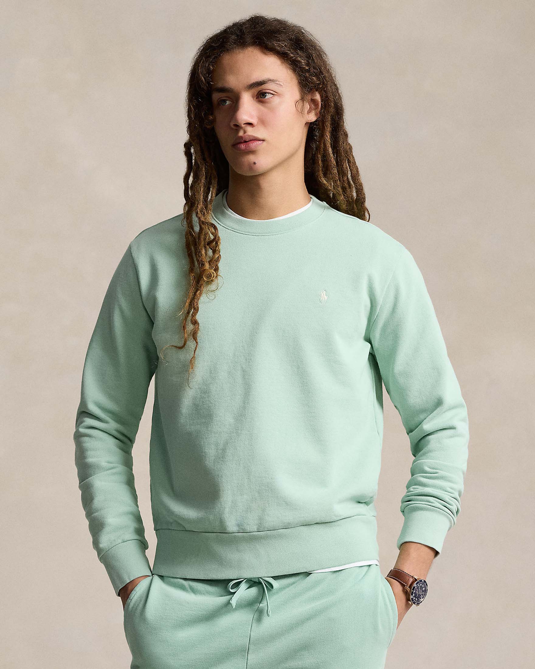 Felpa verde menta girocollo Polo in puro cotone
