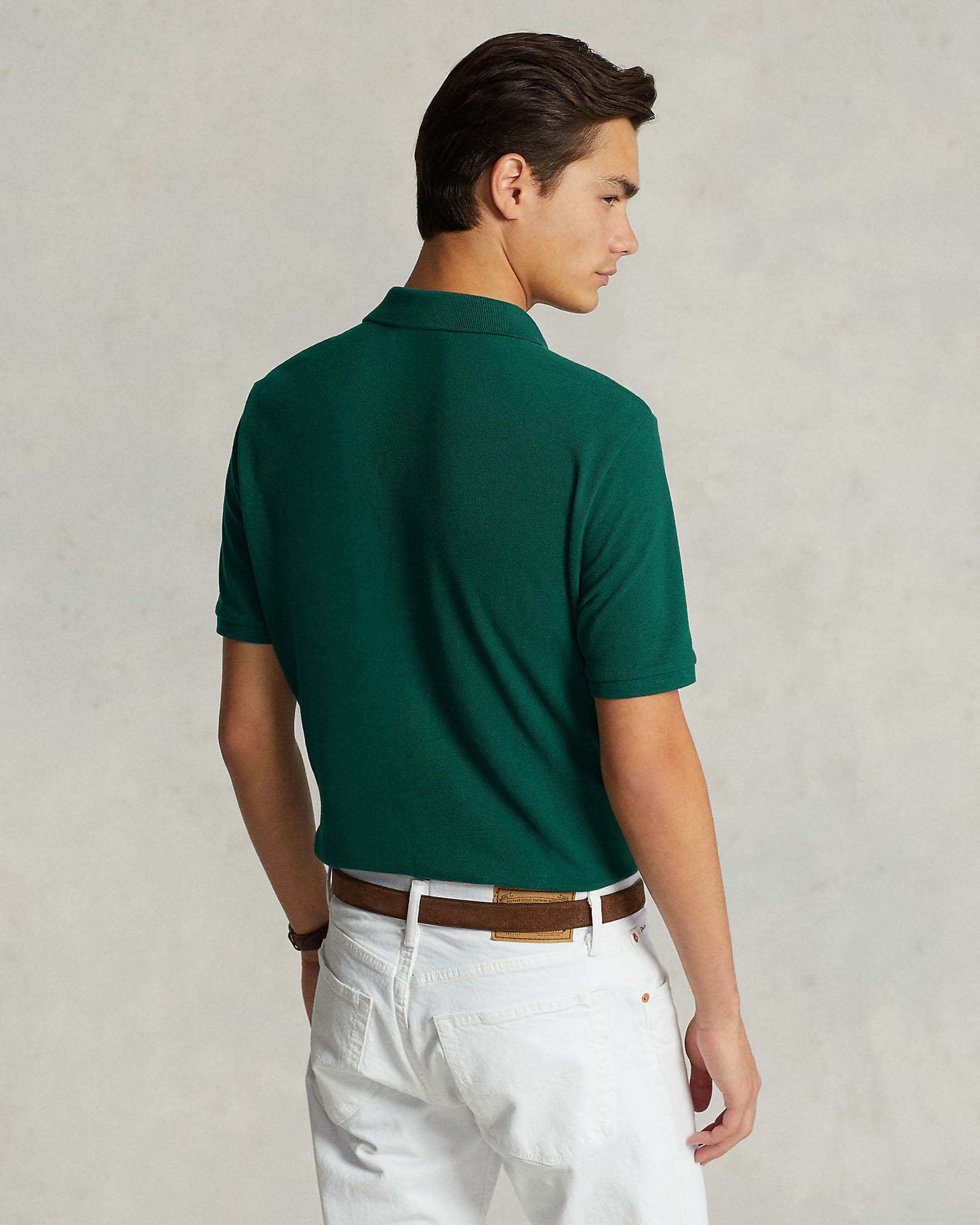 Polo verde mezza manica in piquet slim-fit image