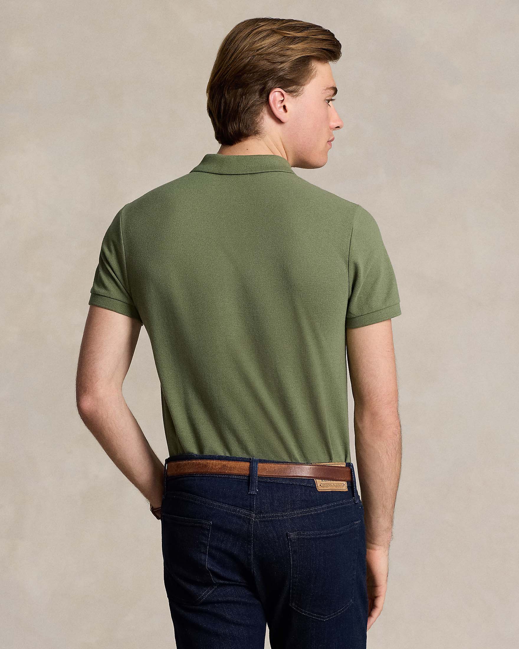 Polo verde militare mezza manica in piquè di puro cotone slim-fit image