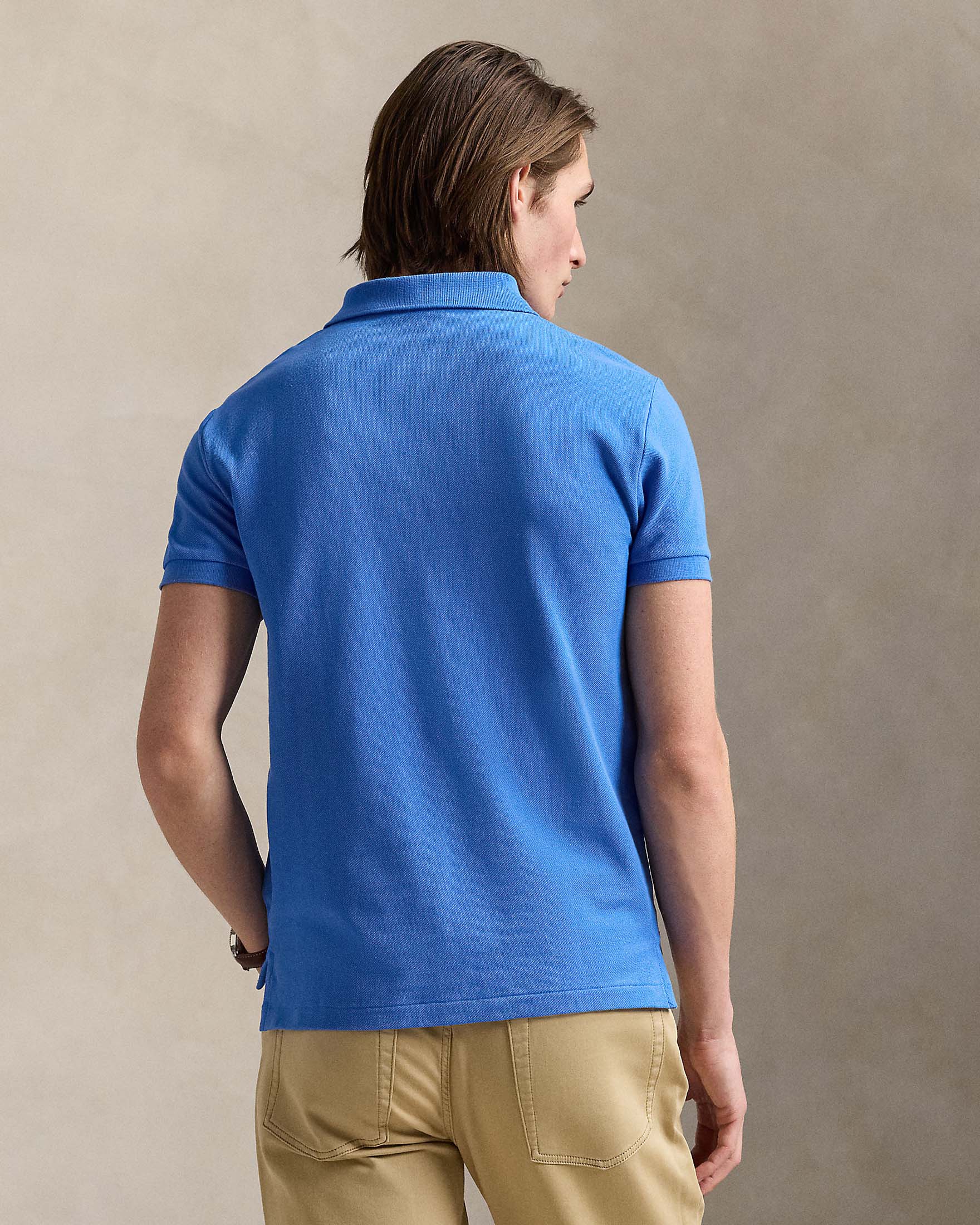 Polo celeste mezza manica in piquè di puro cotone slim-fit image