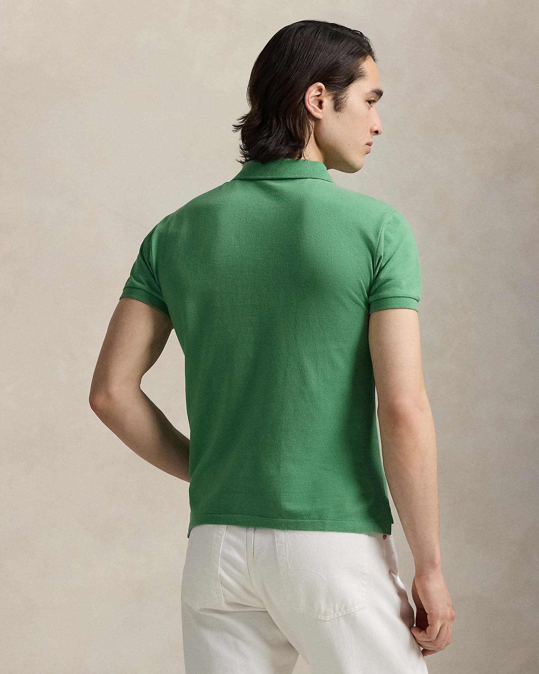 Polo verde mezza manica in piquè di puro cotone slim-fit image