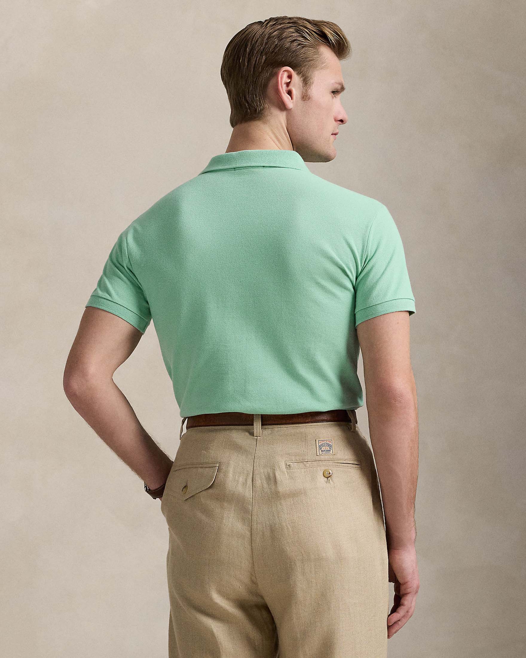 Polo verde menta mezza manica in piquè di puro cotone slim-fit image