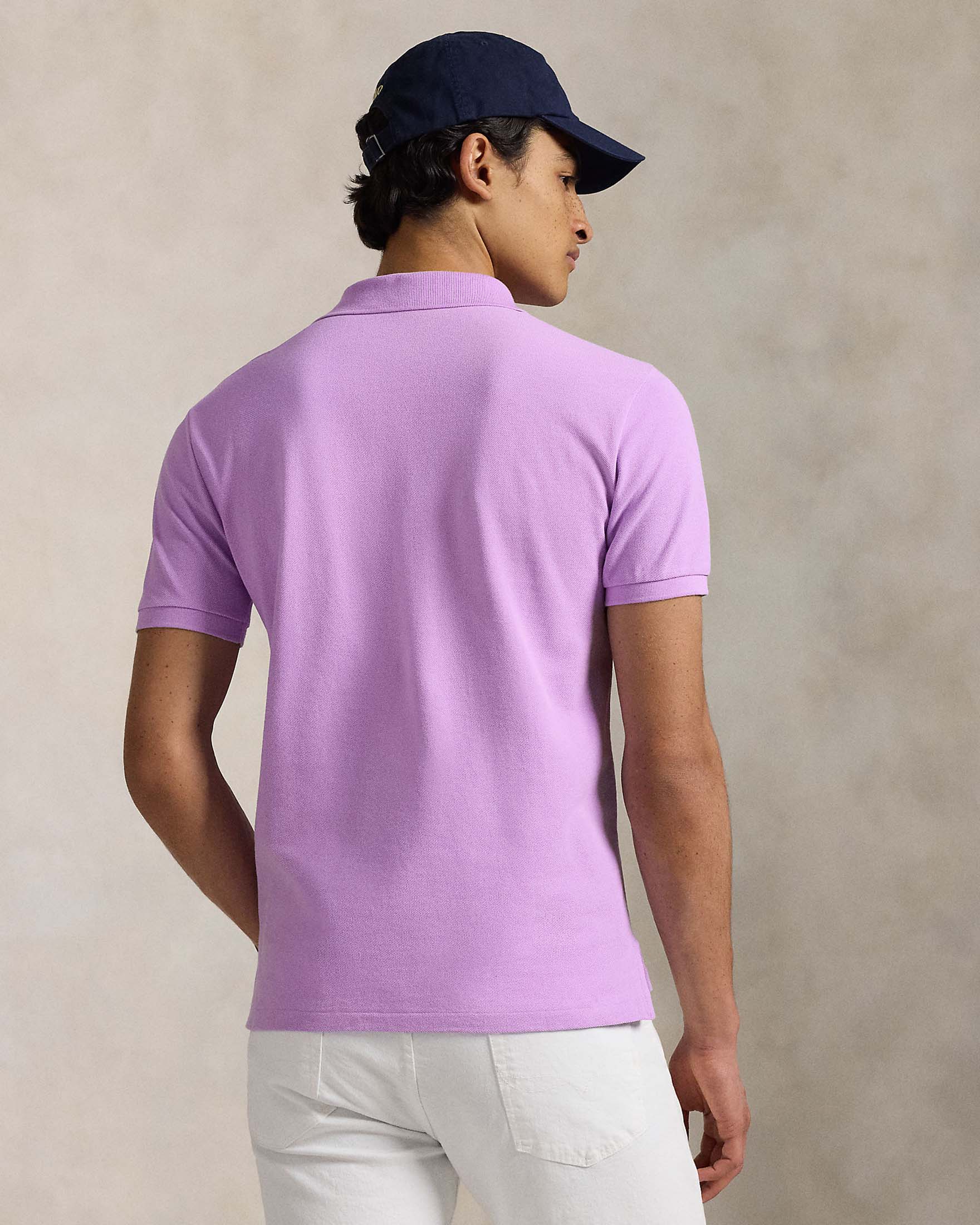 Polo lilla mezza manica in piquè di puro cotone slim-fit image