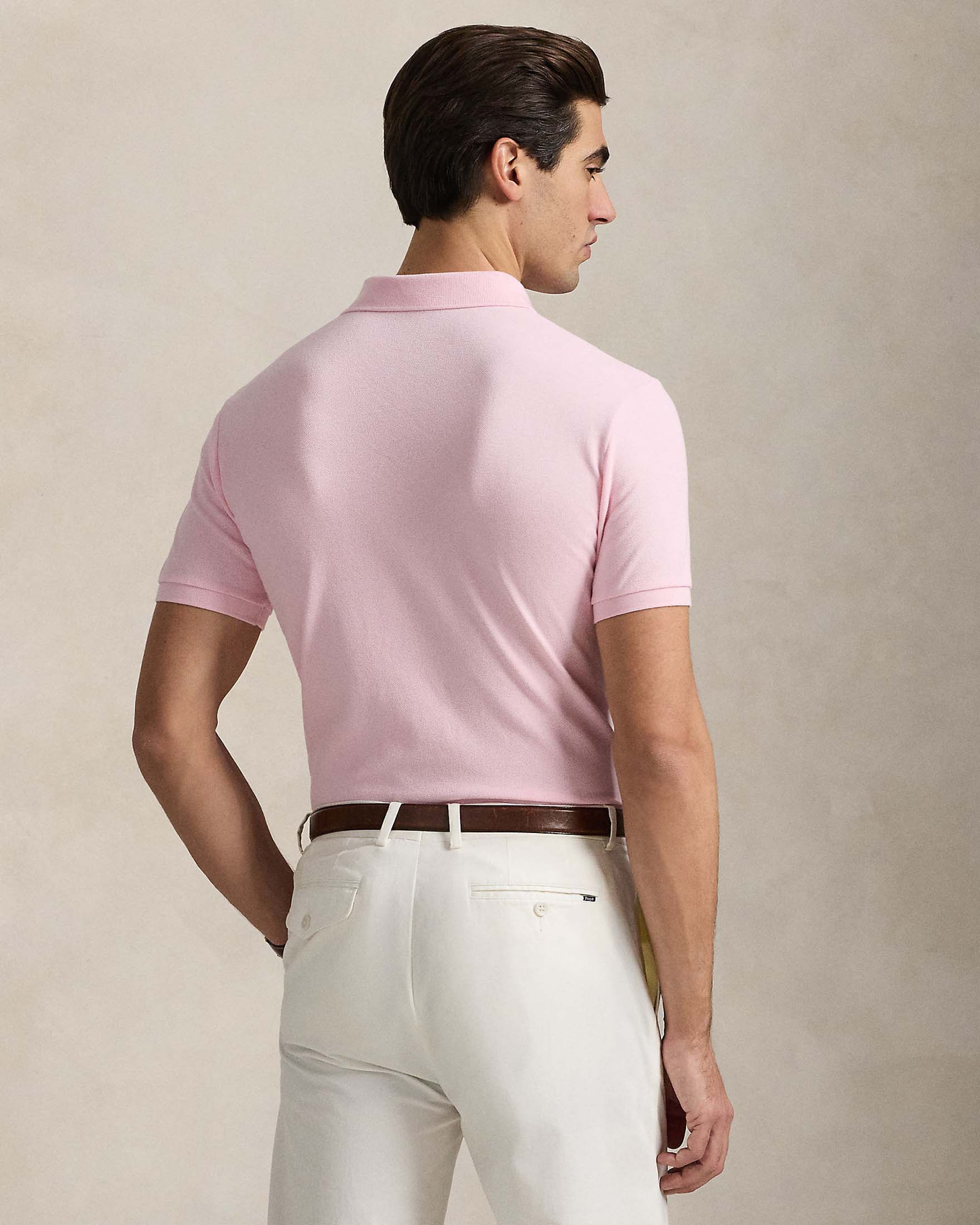 Polo rosa mezza manica in piquè di puro cotone slim-fit image