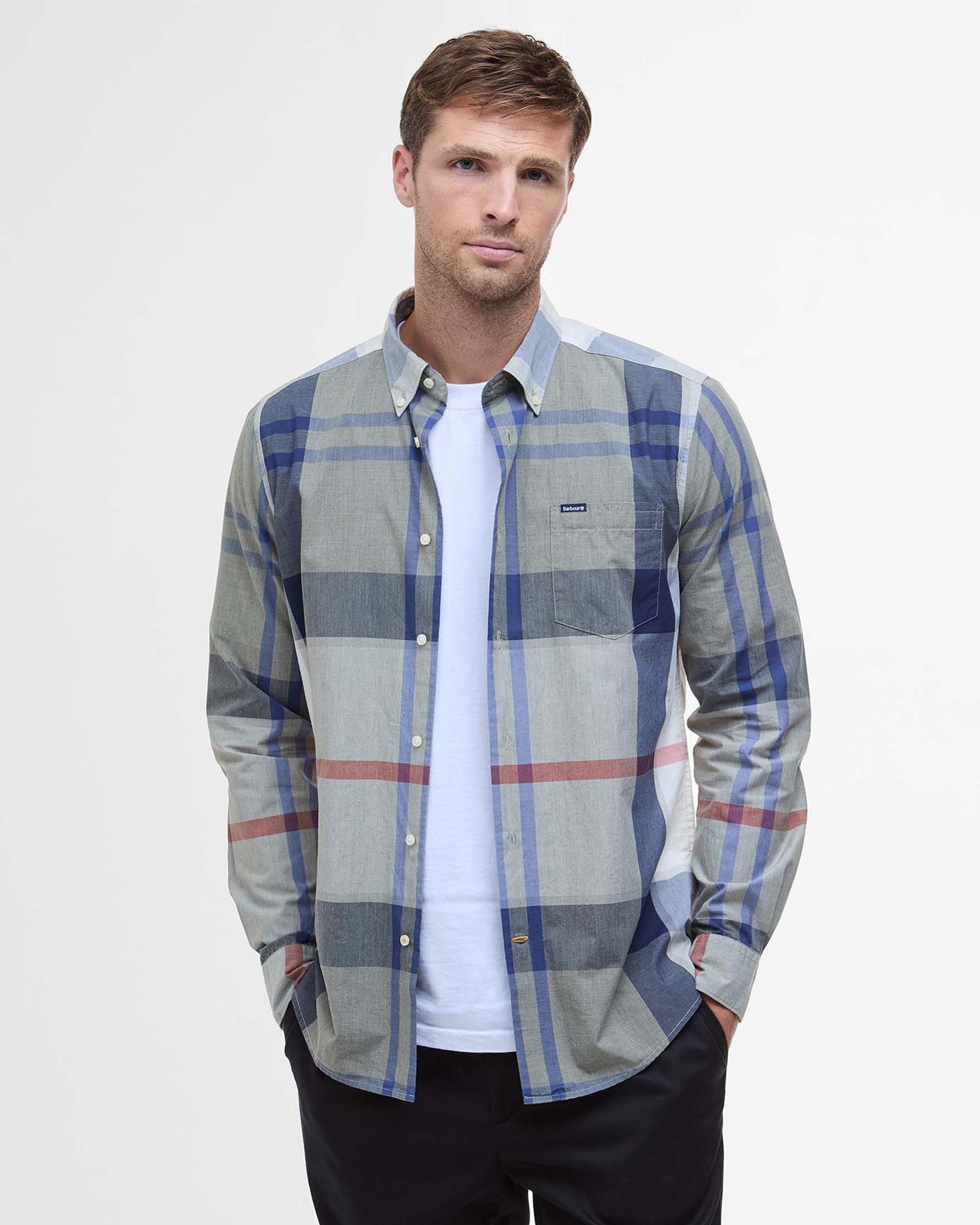 Camicia Harris tailored-fit button down in fantasia tartan check grigia e azzurra