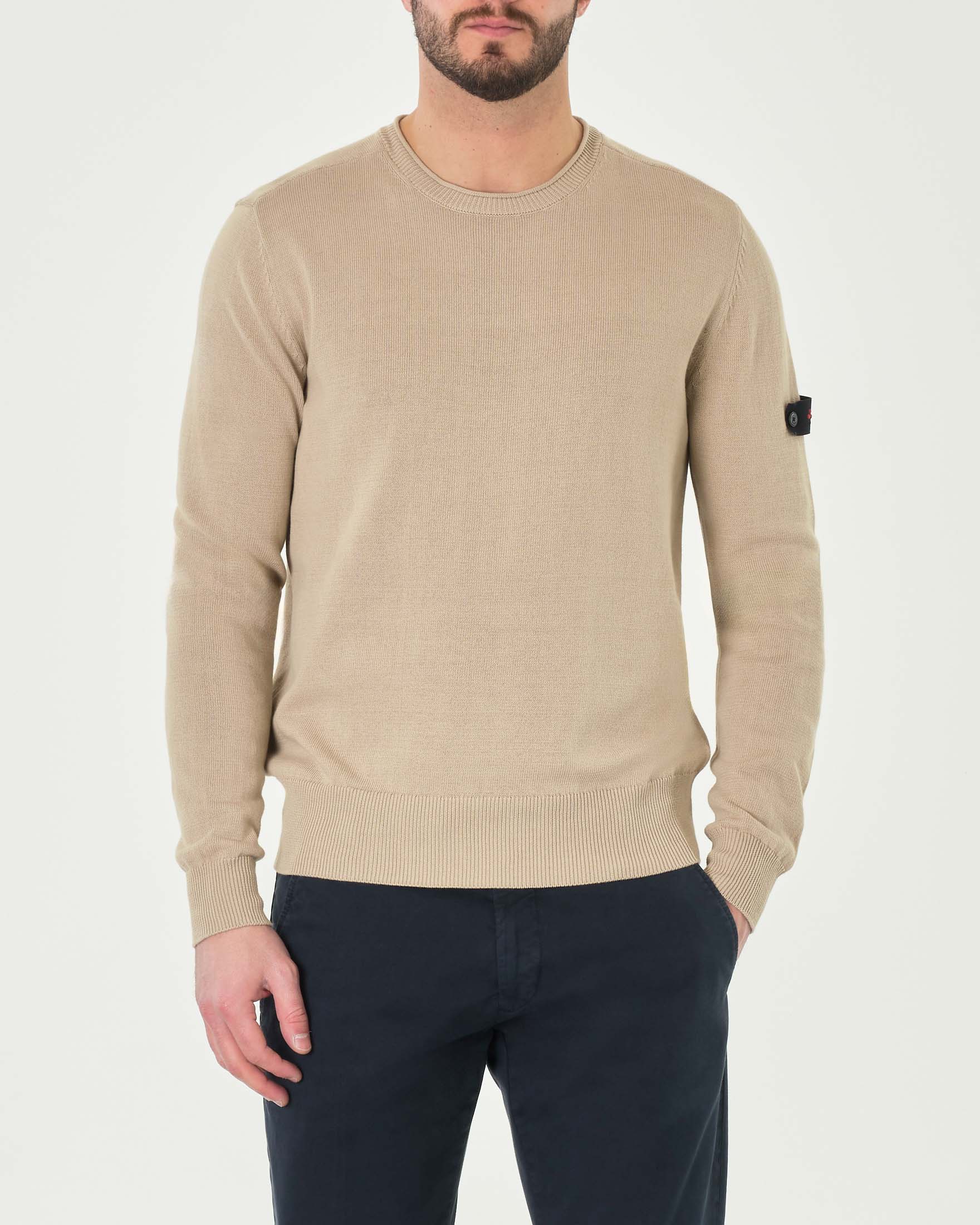 Maglia color sabbia girocollo in puro cotone soft touch