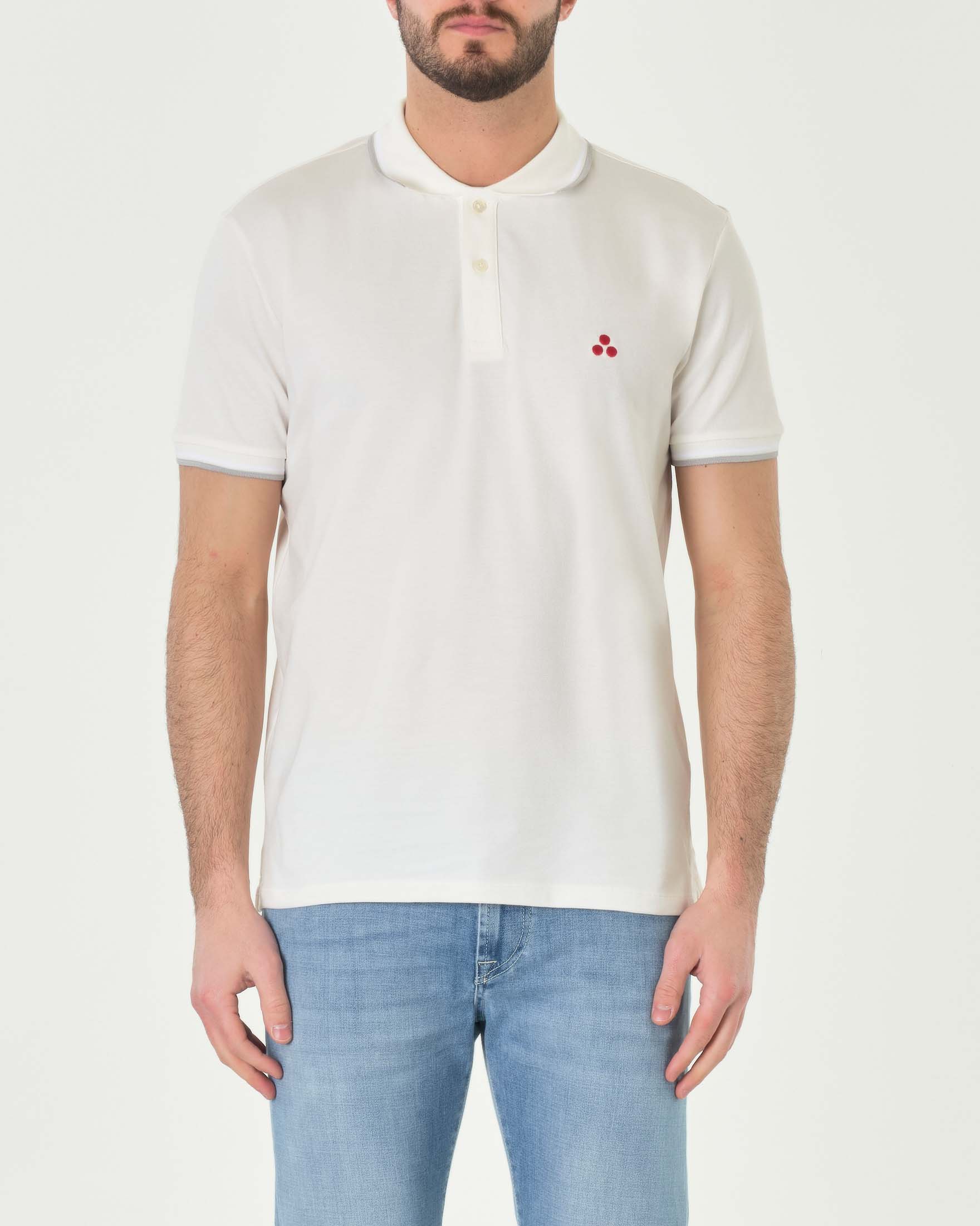 Polo Peuterey avorio mezza manica in piquet di cotone stretch con bordino bianco e grigio