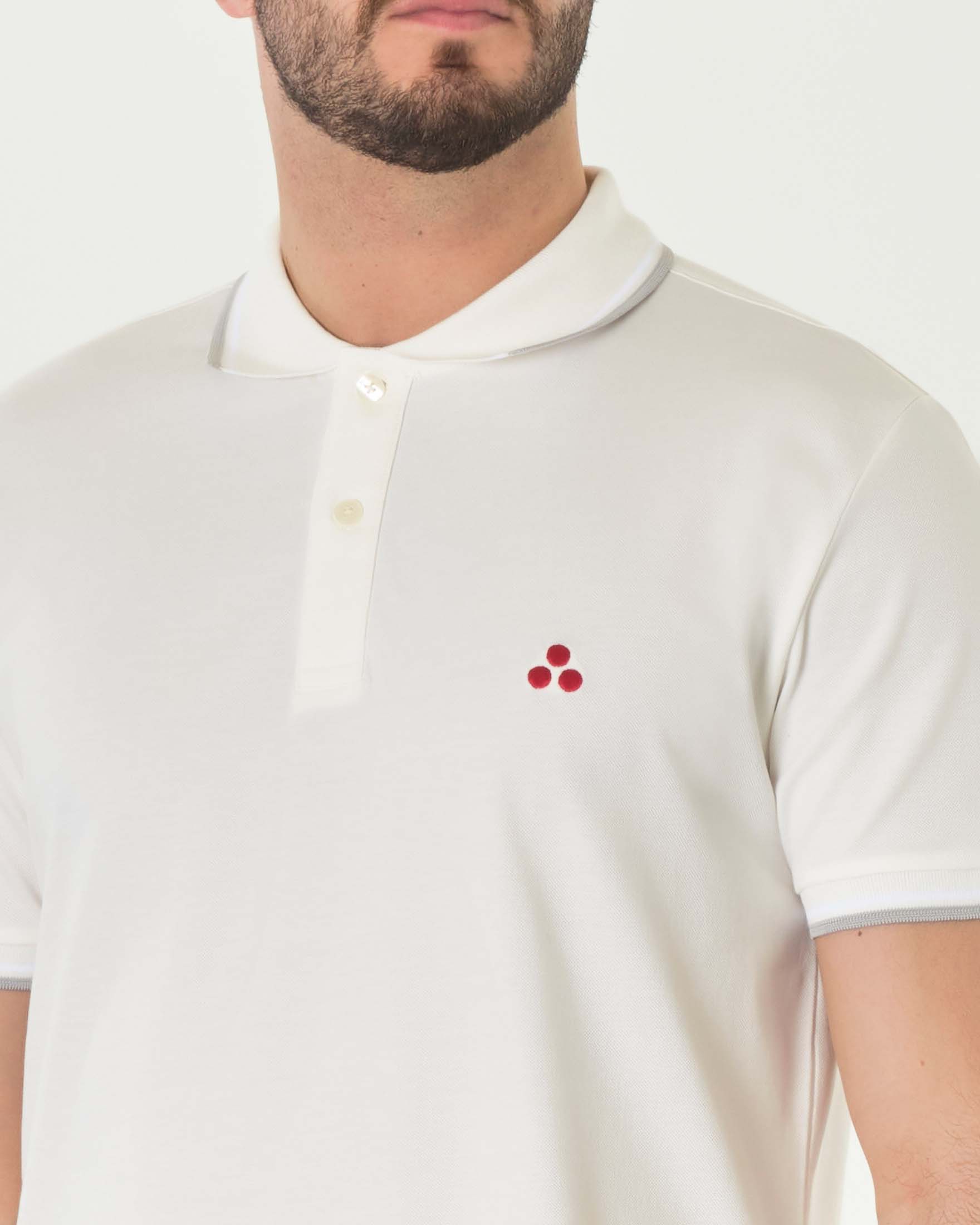 Polo Peuterey avorio mezza manica in piquet di cotone stretch con bordino bianco e grigio image