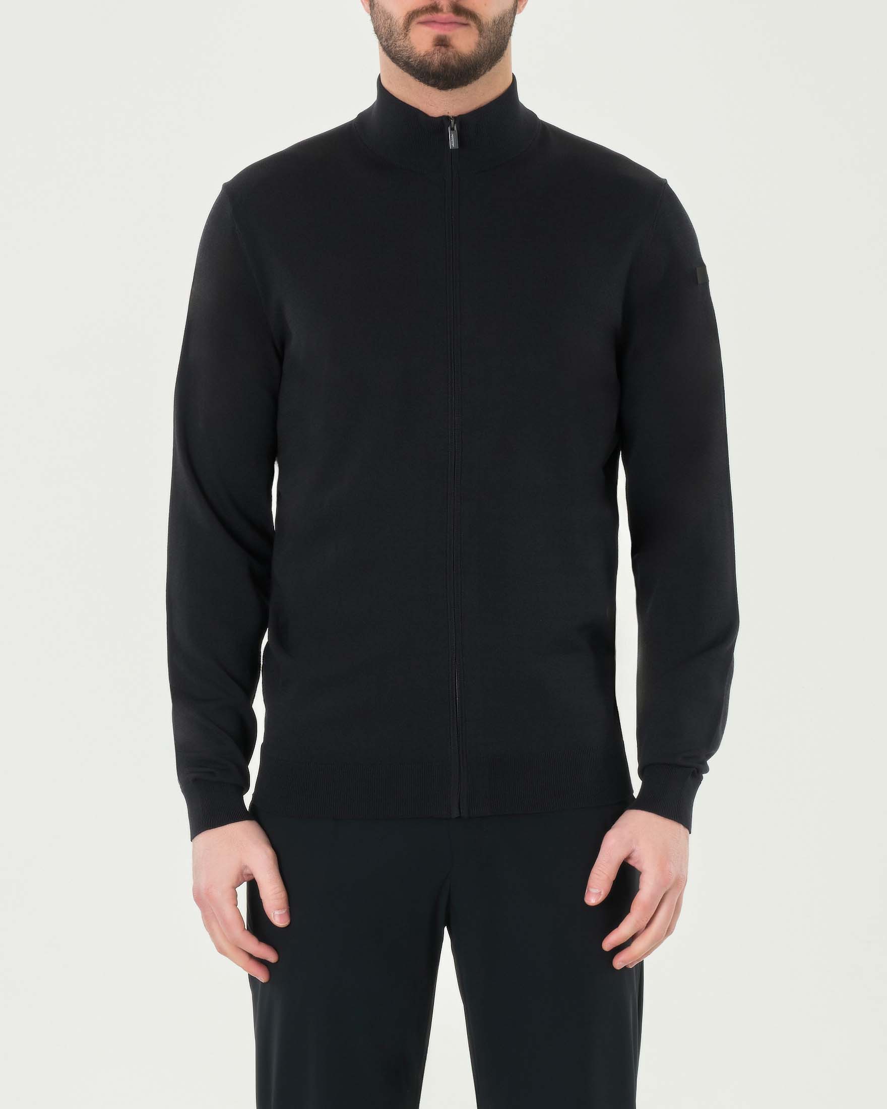 Maglia blu Maxell in filato tecnico di viscosa stretch con chiusura zip