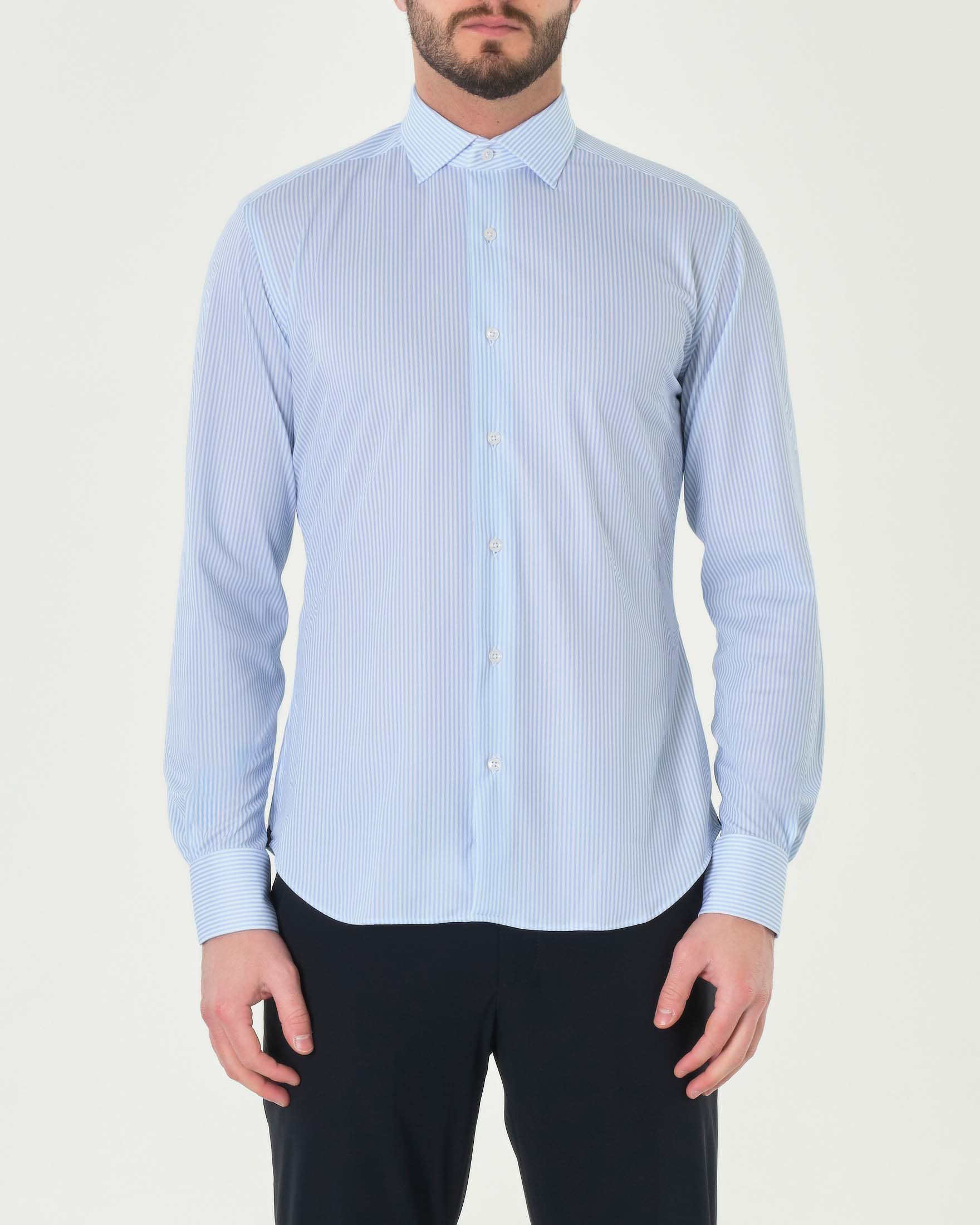 Camicia bastoncino bianco e azzurro in tessuto tecnico stretch