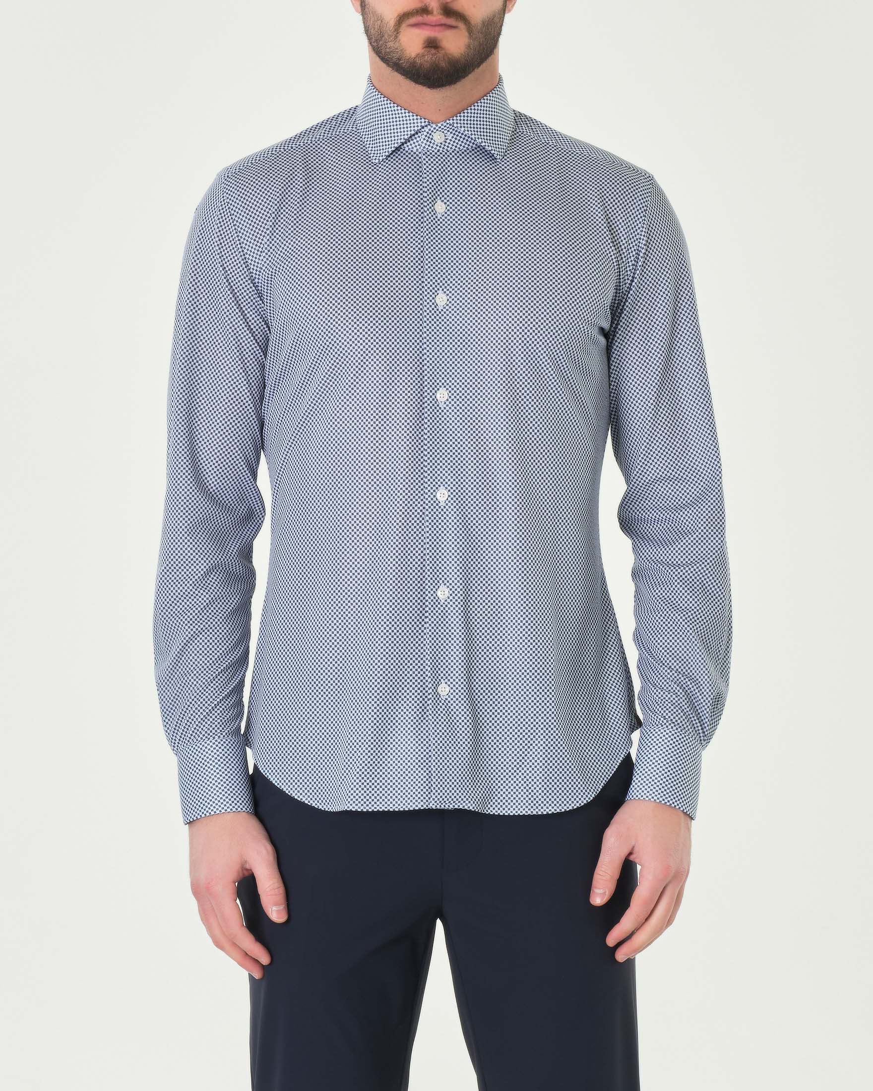 Camicia bianca con micro fantasia blu in tessuto tecnico stretch