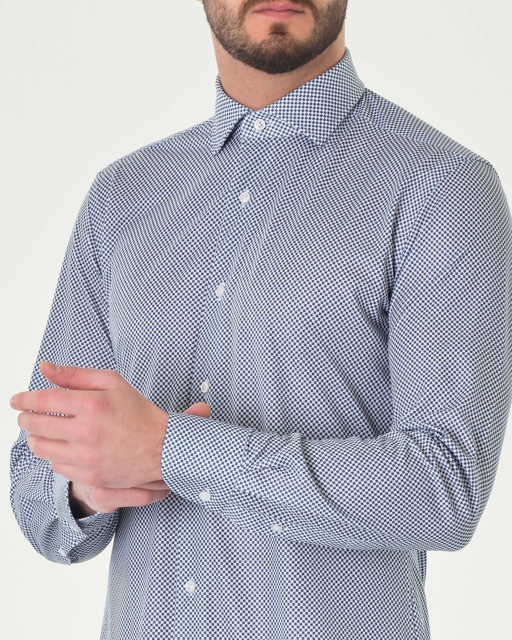 Camicia Re-Do It bianca con micro fantasia blu in tessuto tecnico stretch image