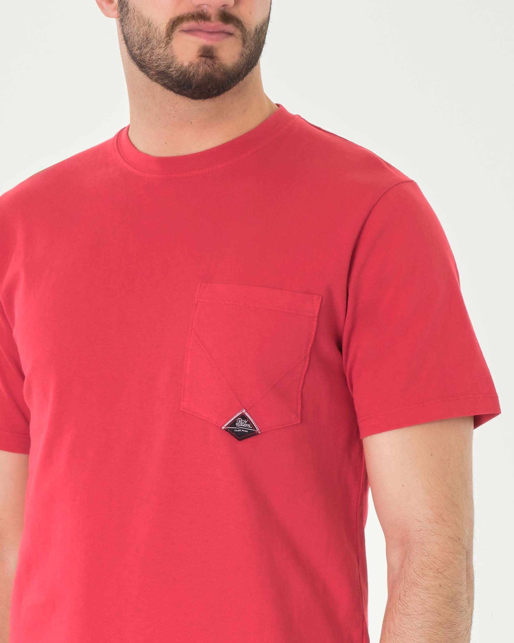 T-shirt mezza manica Roy Roger's corallo in puro cotone con taschino applicato sul petto image