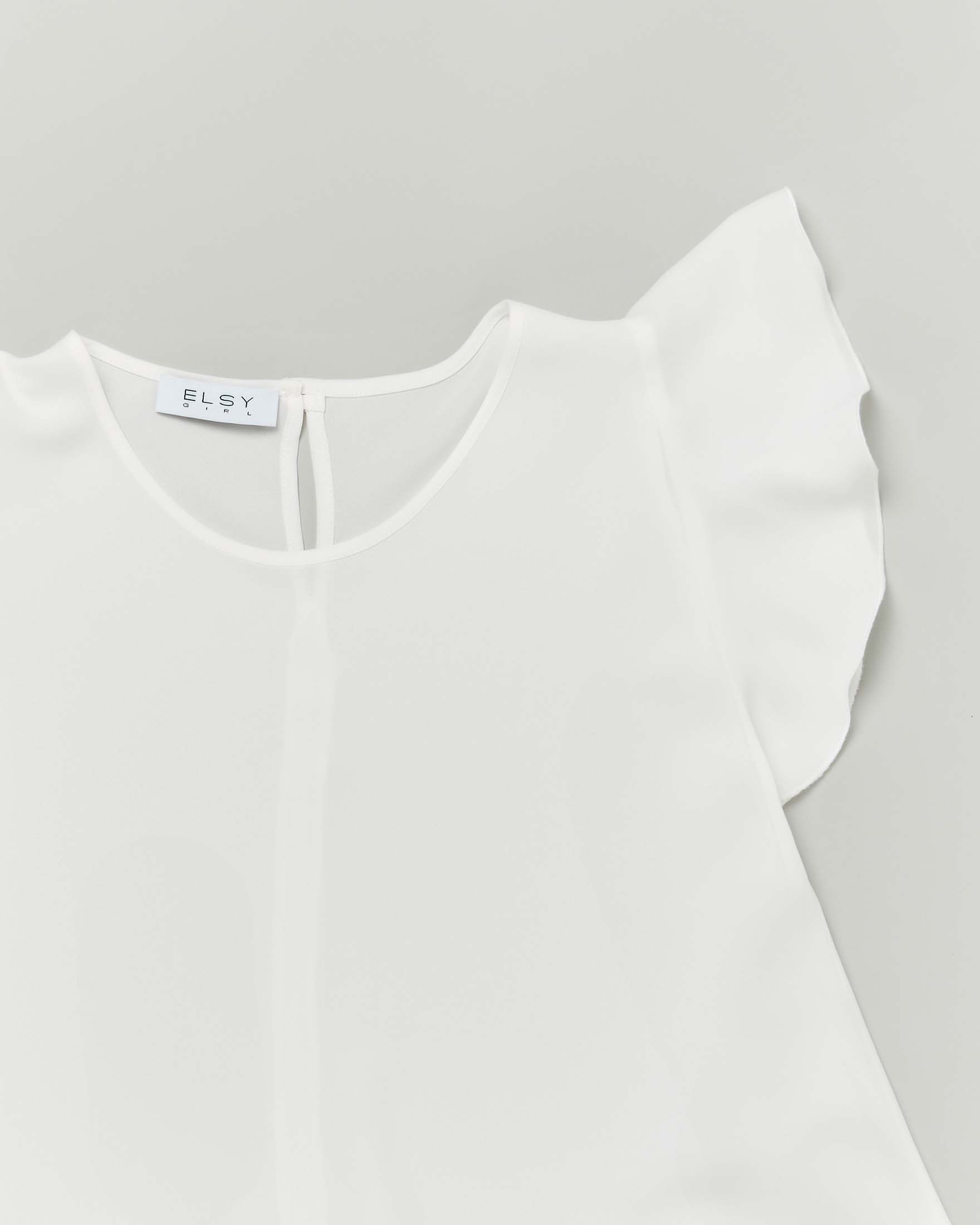T-shirt bianca in crêpe a maniche corte con volant Pellizzari