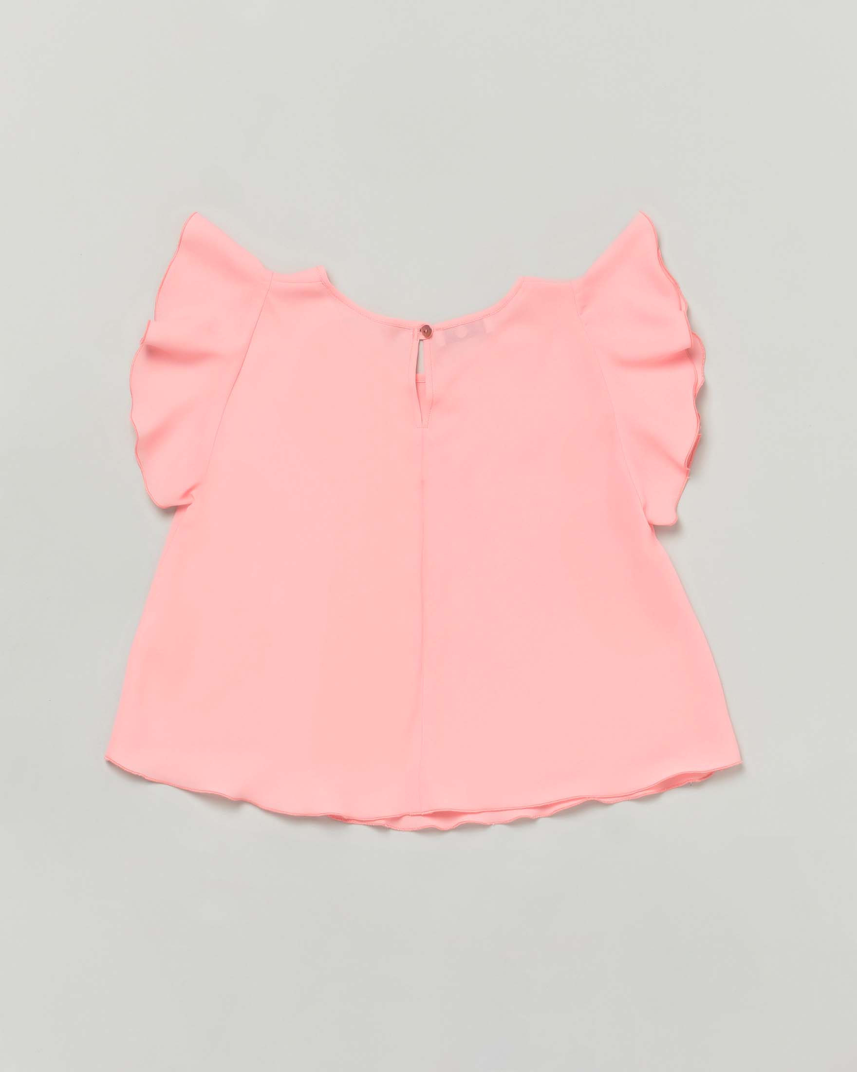 T-shirt color corallo Elsy in crêpe a maniche corte con volant