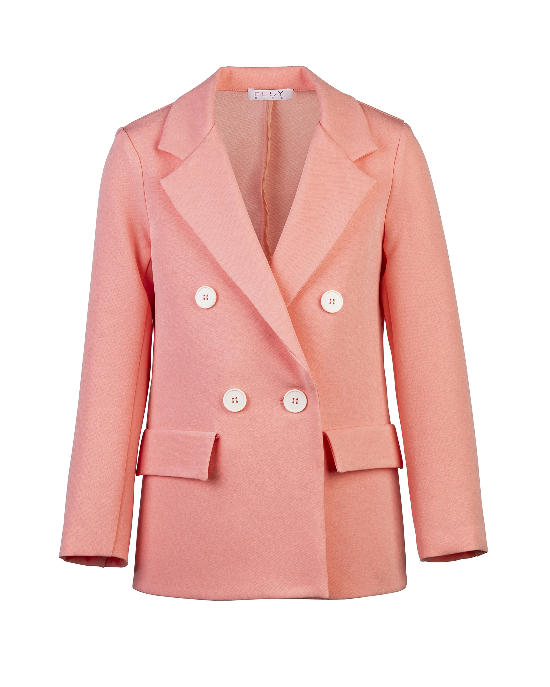 Blazer doppiopetto color corallo in cady con bottoni bianchi