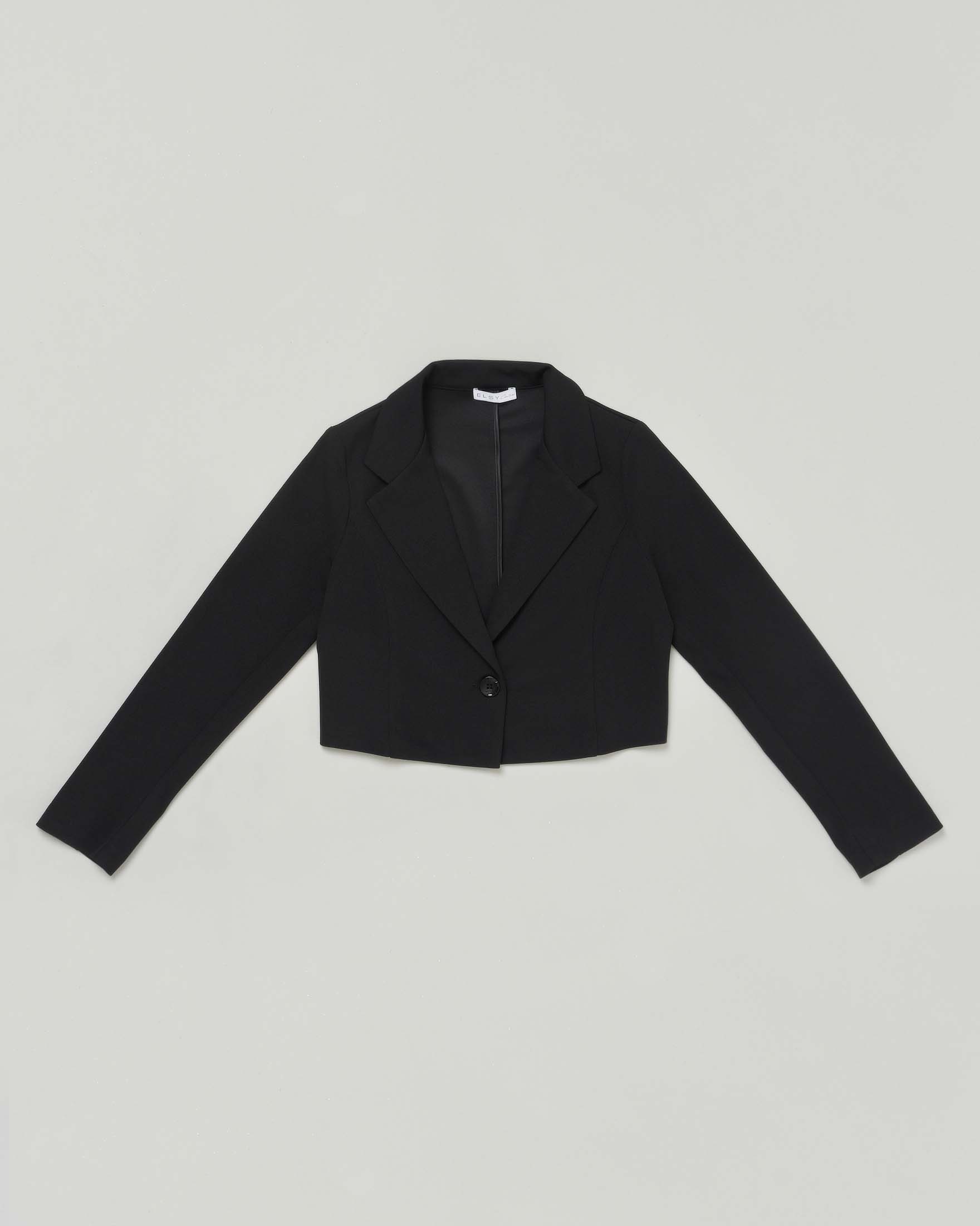 Blazer nero cropped in cady a maniche lunghe