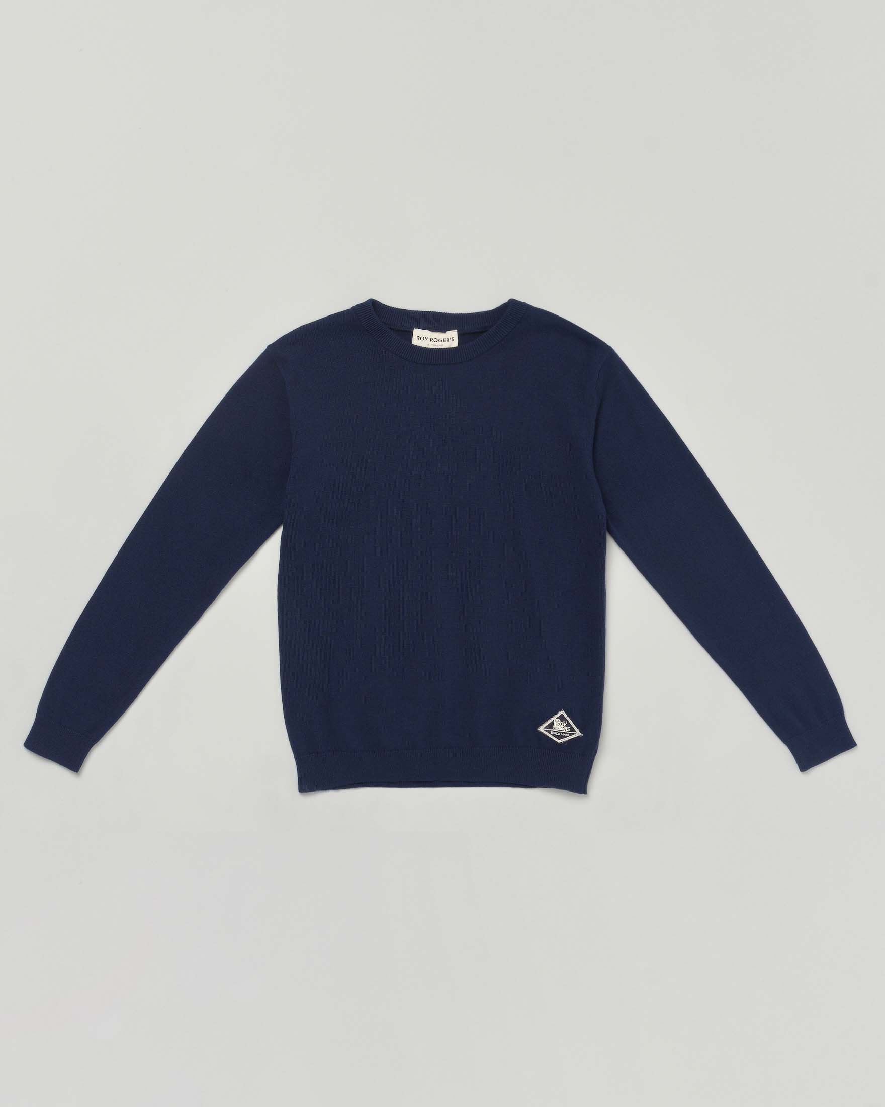 Maglioncino blu girocollo in puro cotone a maniche lunghe