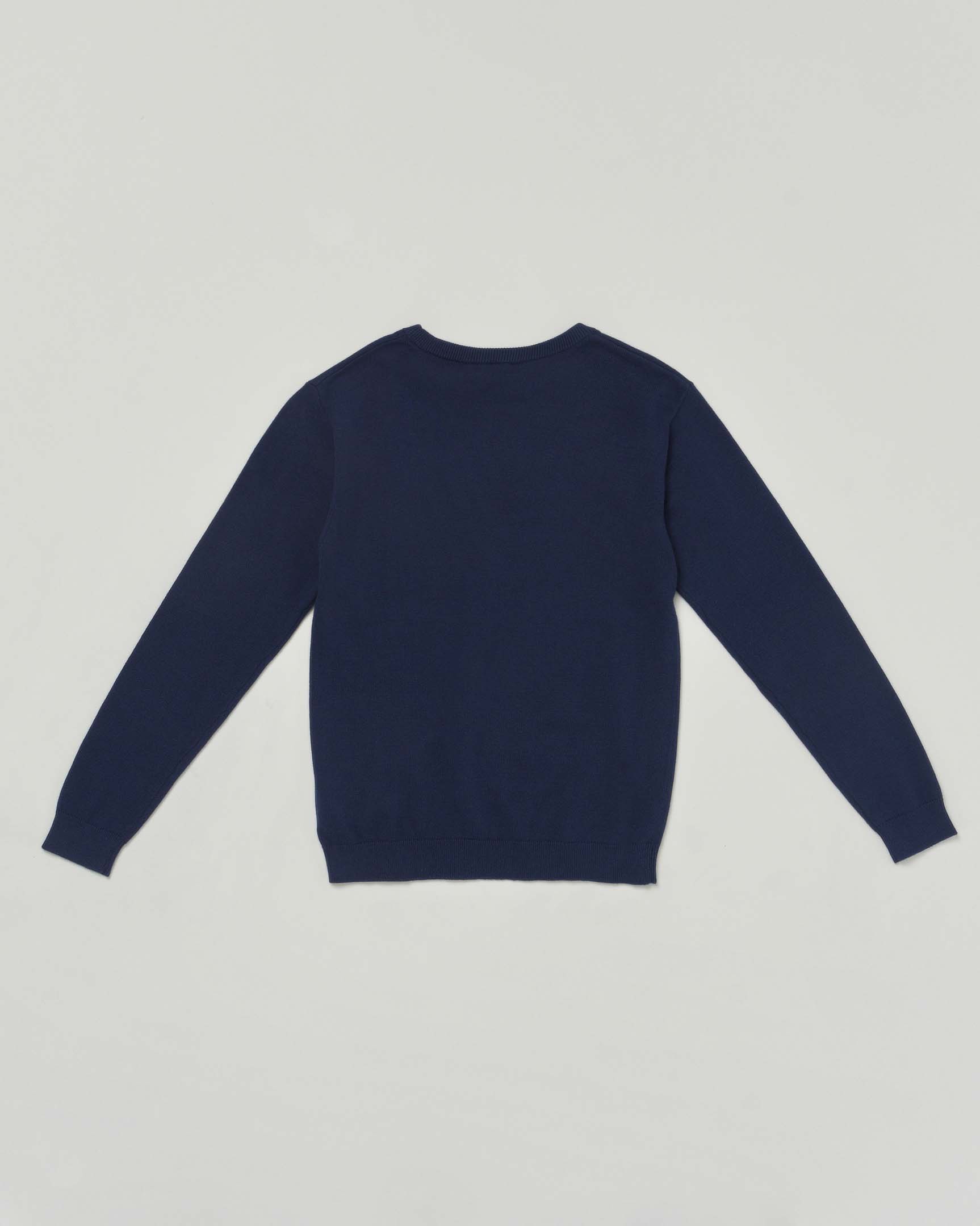 Maglioncino blu girocollo in puro cotone a maniche lunghe