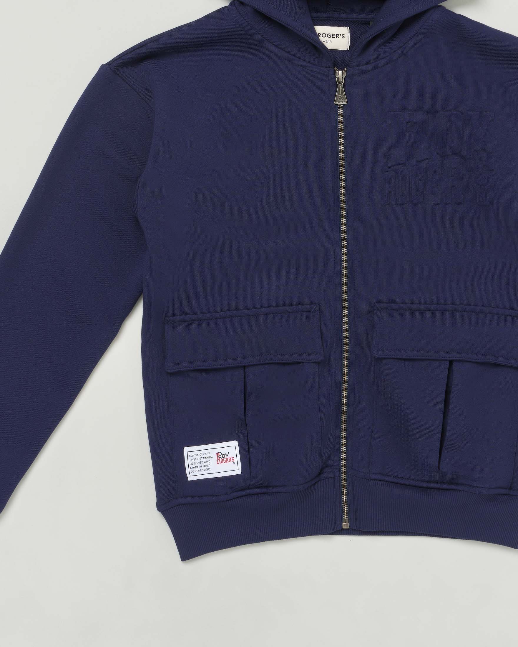 Felpa blu in cotone con cappuccio e zip