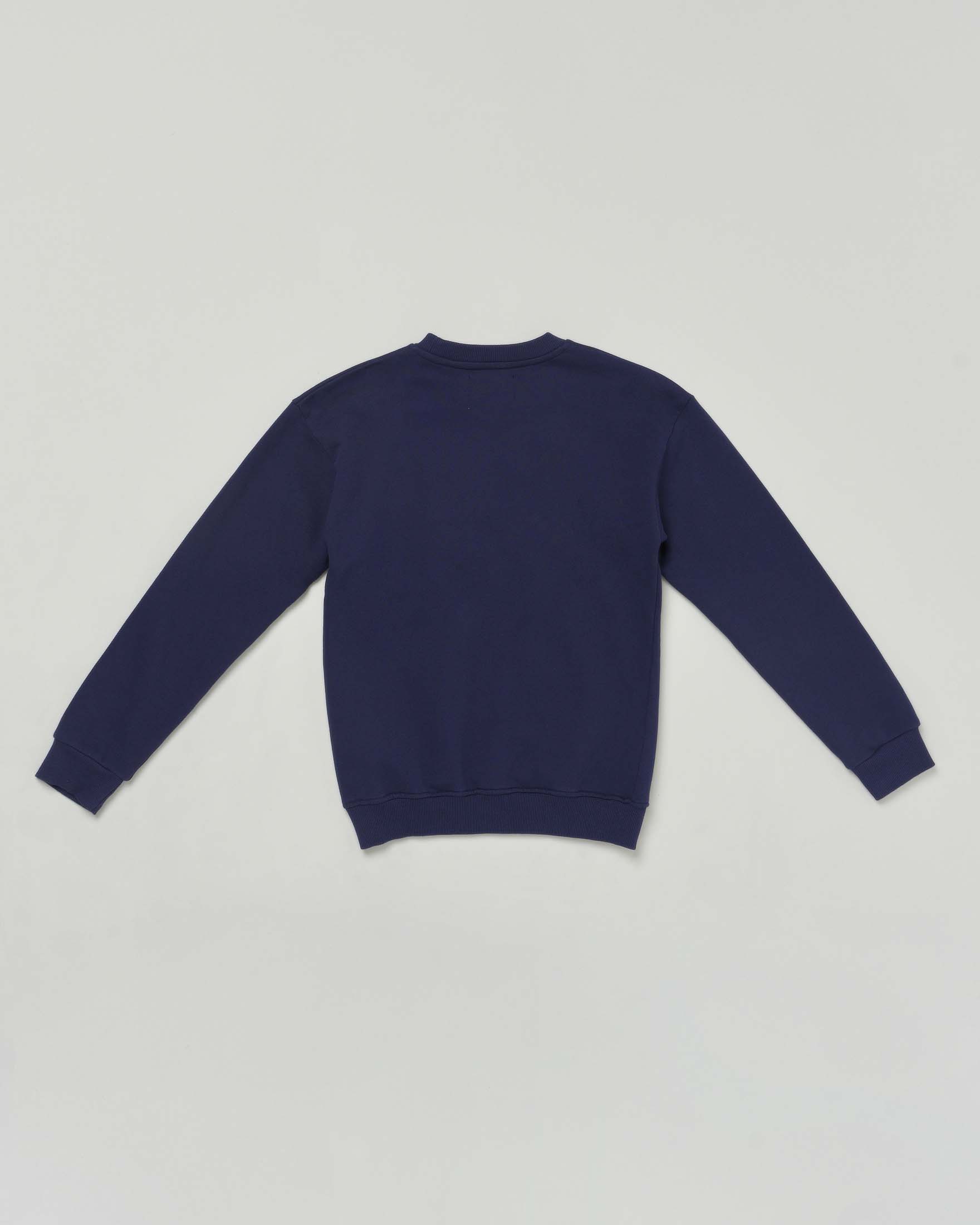 Felpa blu girocollo in puro cotone con taschino jeans