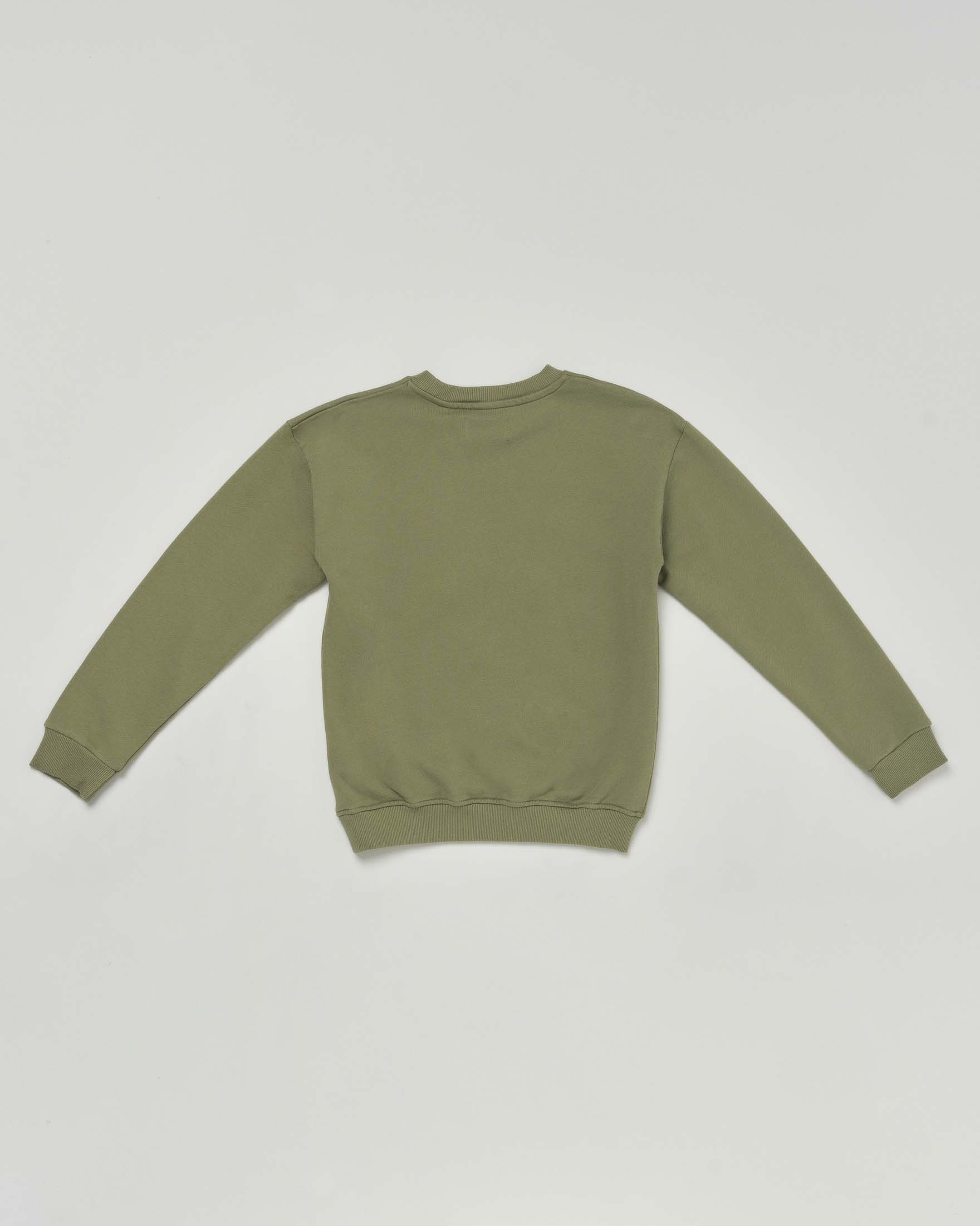 Felpa verde militare girocollo in puro cotone con taschino jeans