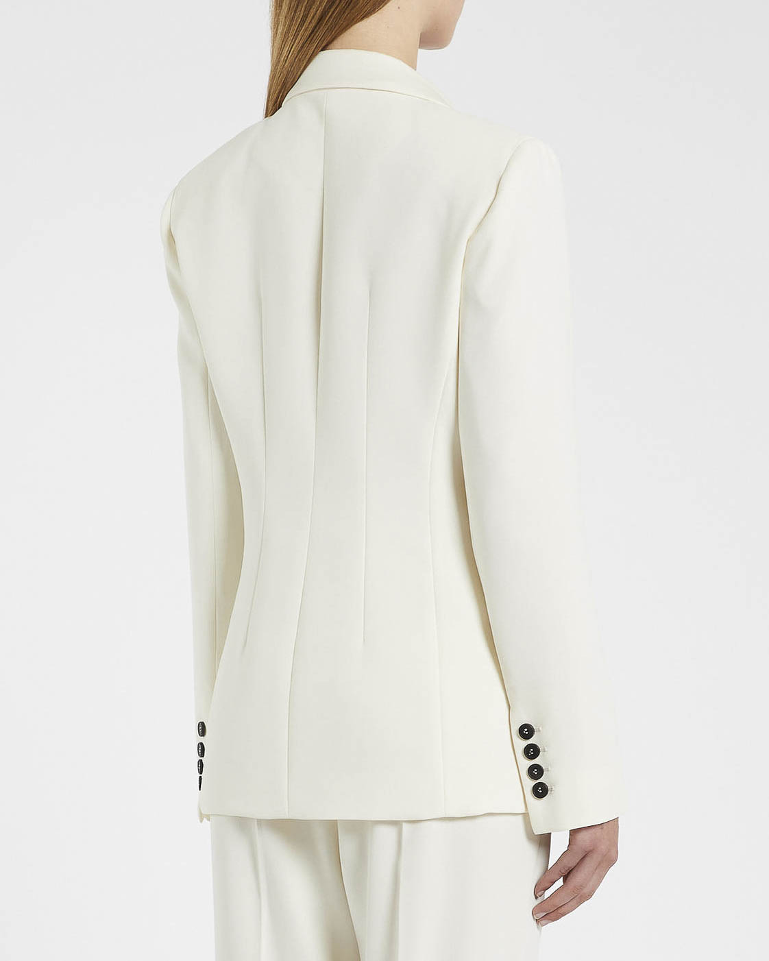 Blazer bianco in crêpe envers satin doppiopetto con rever in raso image