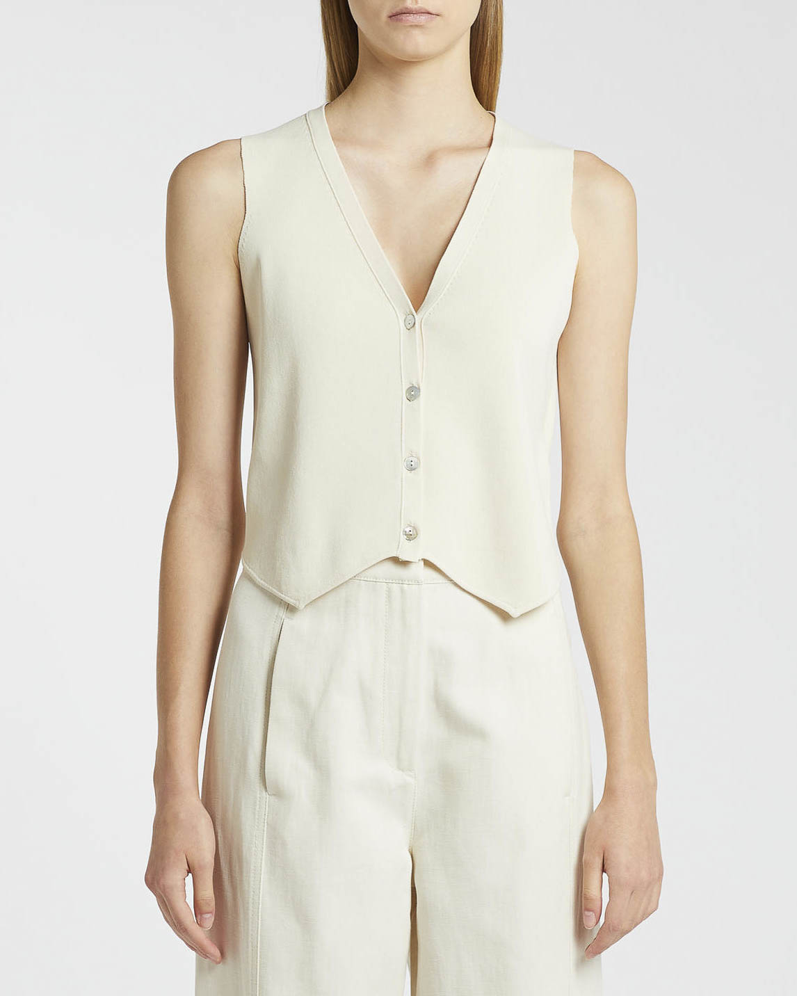Gilet avorio in maglia di viscosa silky con scollo a V Linea MONOCHROME