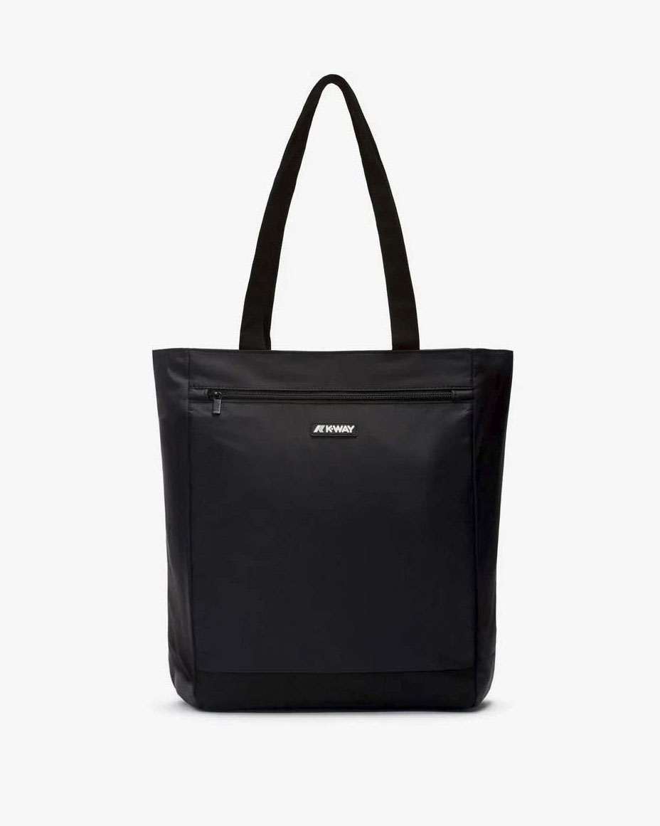 Shopping bag nera in essuto ripstop impermeabile con tasca esterna