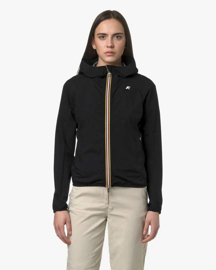 Giubbino nero Dot Lily dalla linea slim in nylon taffetà con cappuccio