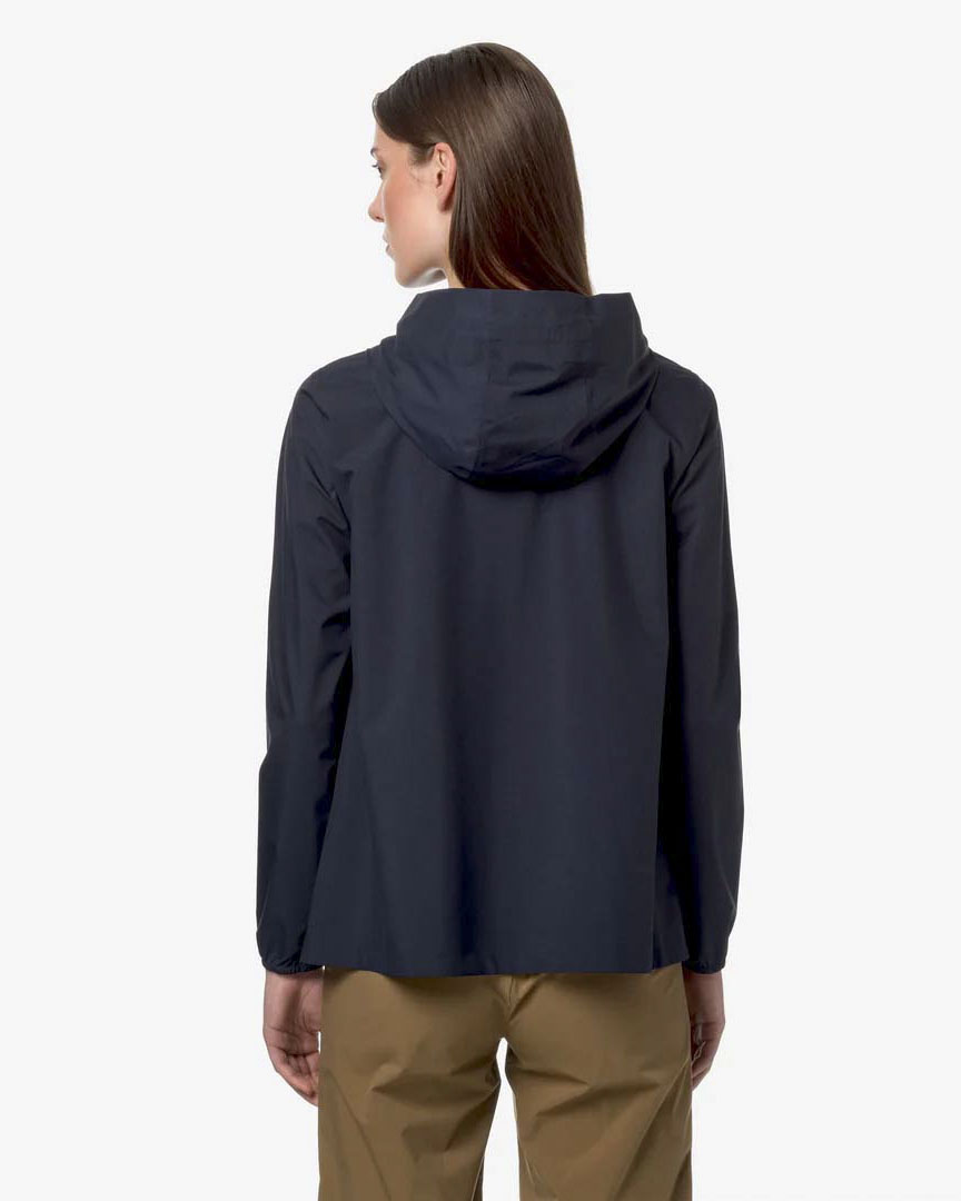 Giubbino K-way Marguerite midi blu con cappuccio e colletto alto