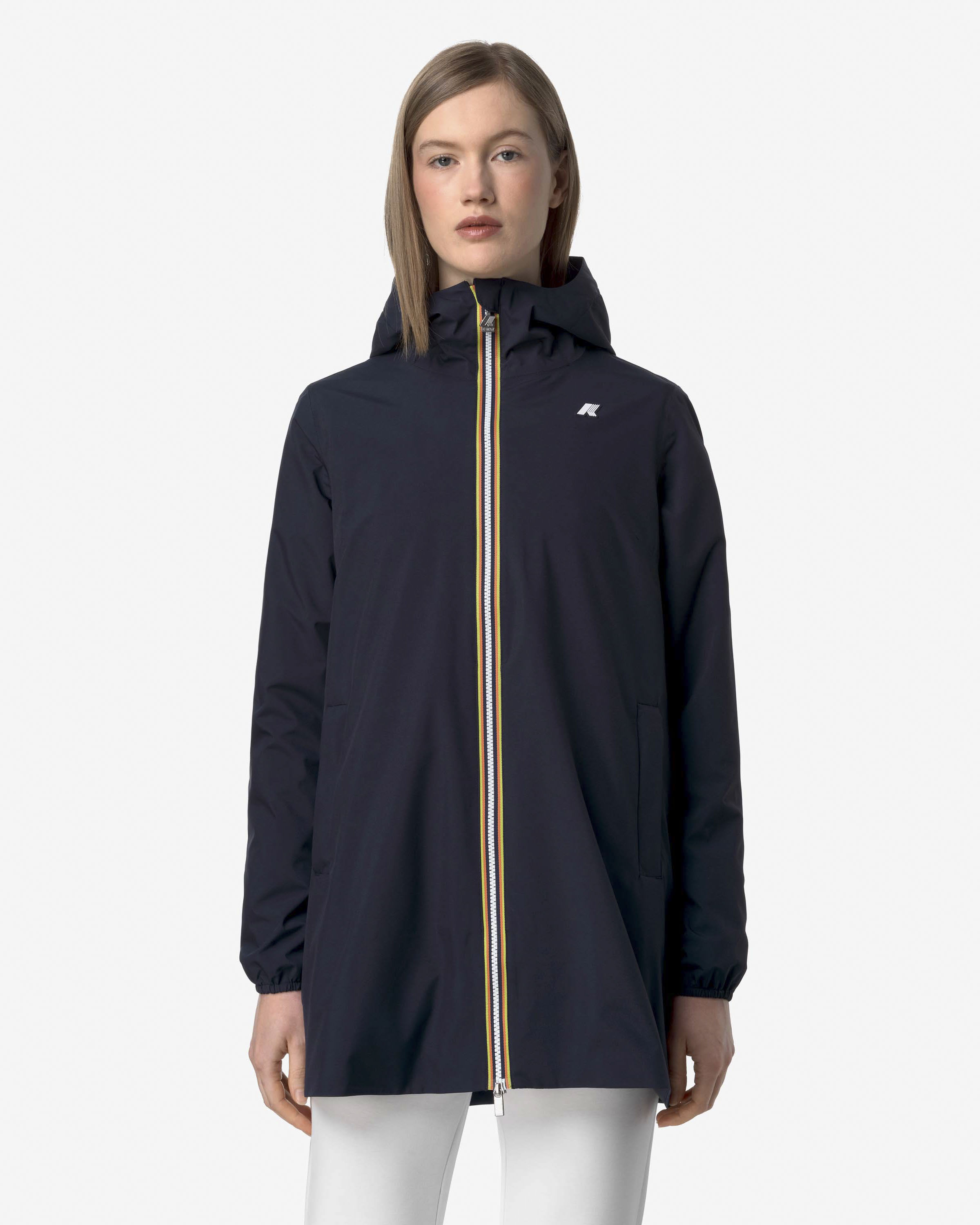 Giacca media blu Sophie stretch con cappuccio