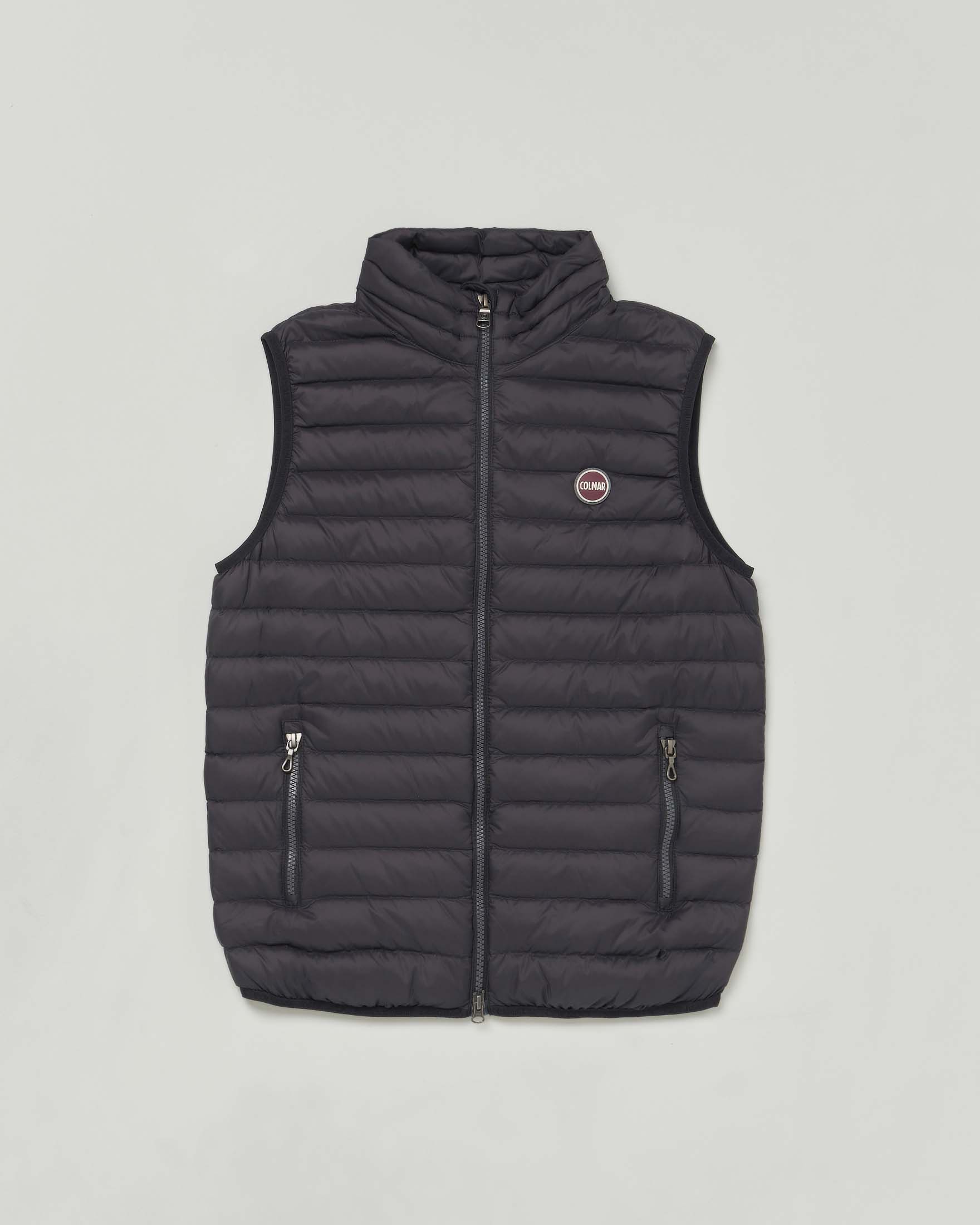 Gilet nero trapuntato in piuma