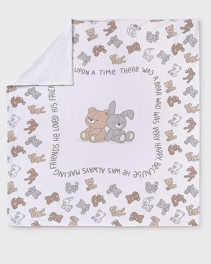 Copertina bianca in puro cotone con fantasia orsetti