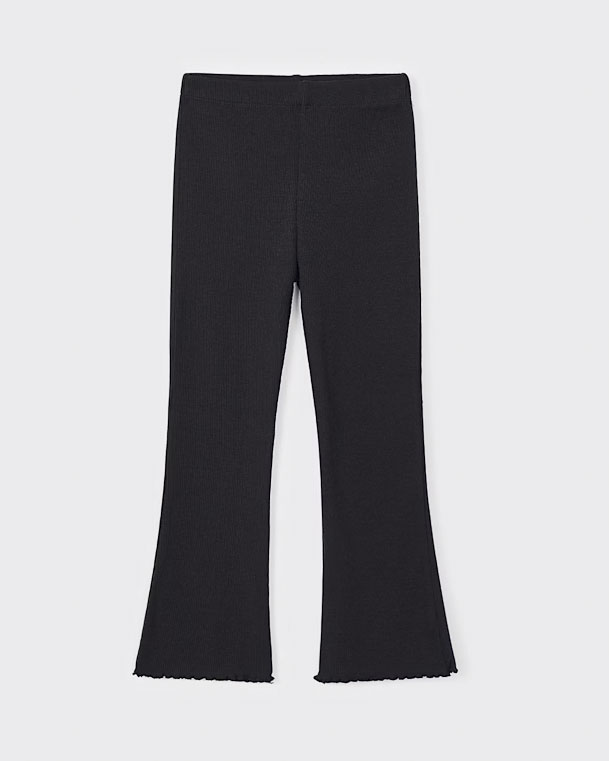 Leggins flare nero in cotone stretch a costine
