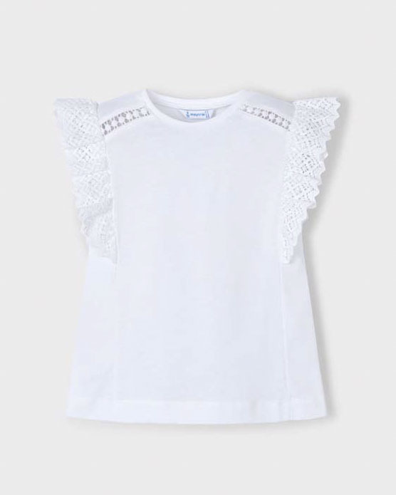 T-shirt bianca Mayoral con maniche crochet ad aletta