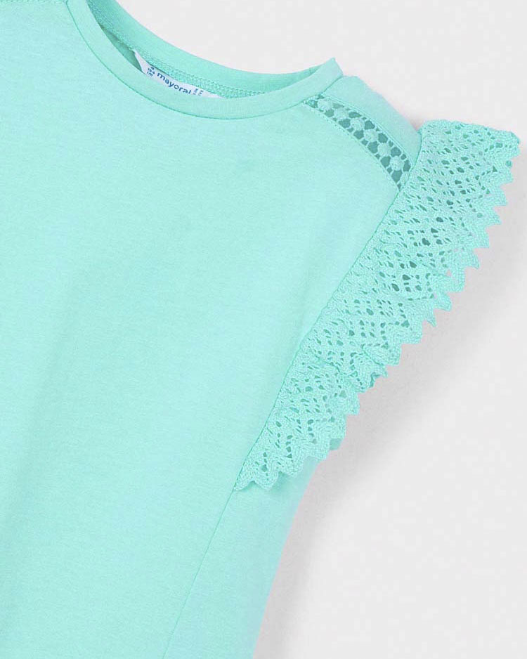 T-shirt Mayoral verde acqua con maniche crochet ad aletta image
