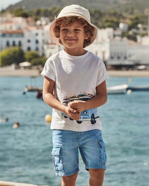 Bermuda cargo Mayoral in denim di puro cotone lavaggio chiaro stone washed image