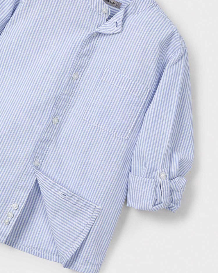 Camicia coreana Mayoral a righe bianche e azzurre in puro cotone image