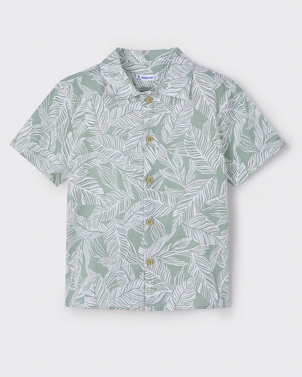 Camicia color salvia in cotone e viscosa a fantasia felci