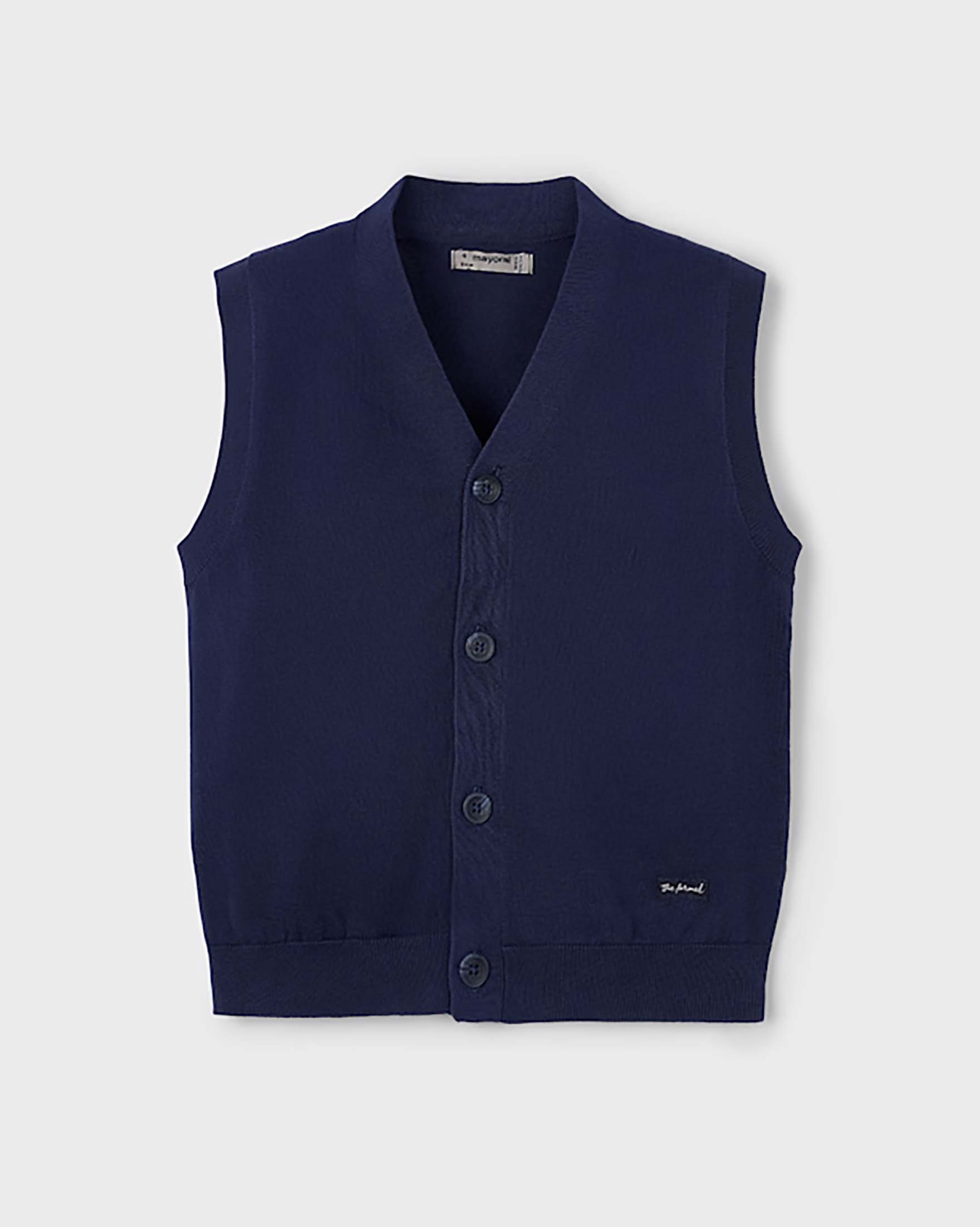 Gilet blu in maglia di cotone con bottoni