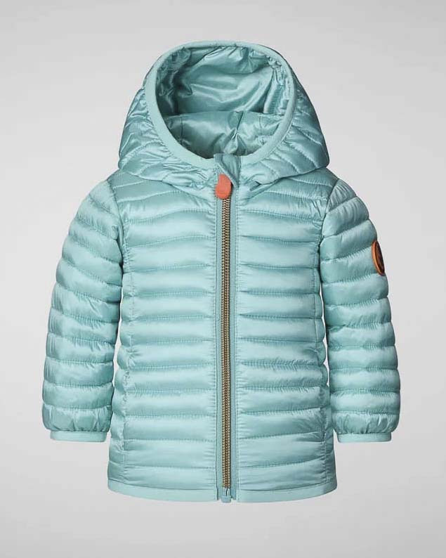 Piumino Lucy verde acqua in nylon lucido con cappuccio
