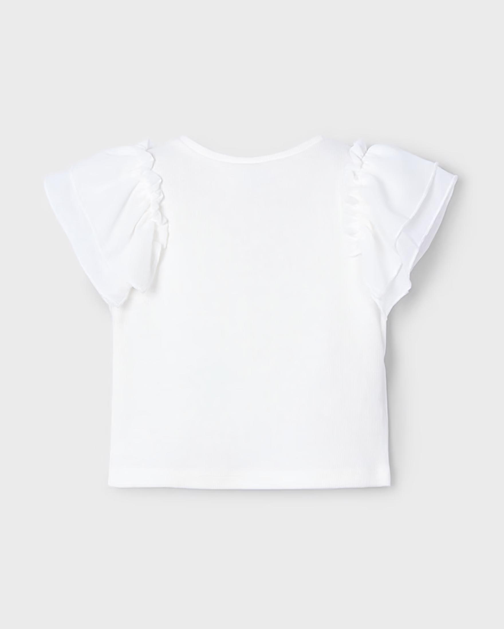 T-shirt Mayoral avorio in cotone stretch a costine con maniche corte con rouches image