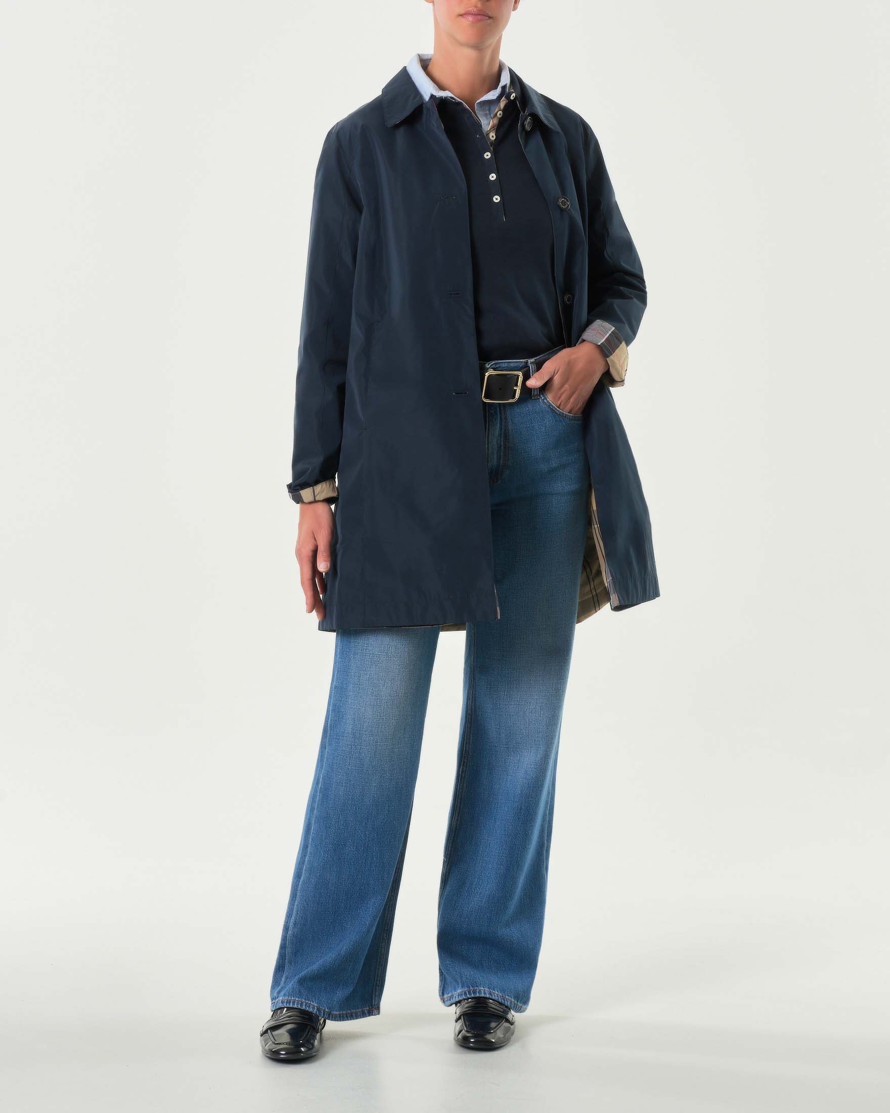 Barbour — Impermabile Barbour Babbity blu reversibile in tartan regular-fit con colletto basso e chiusura a bottoni