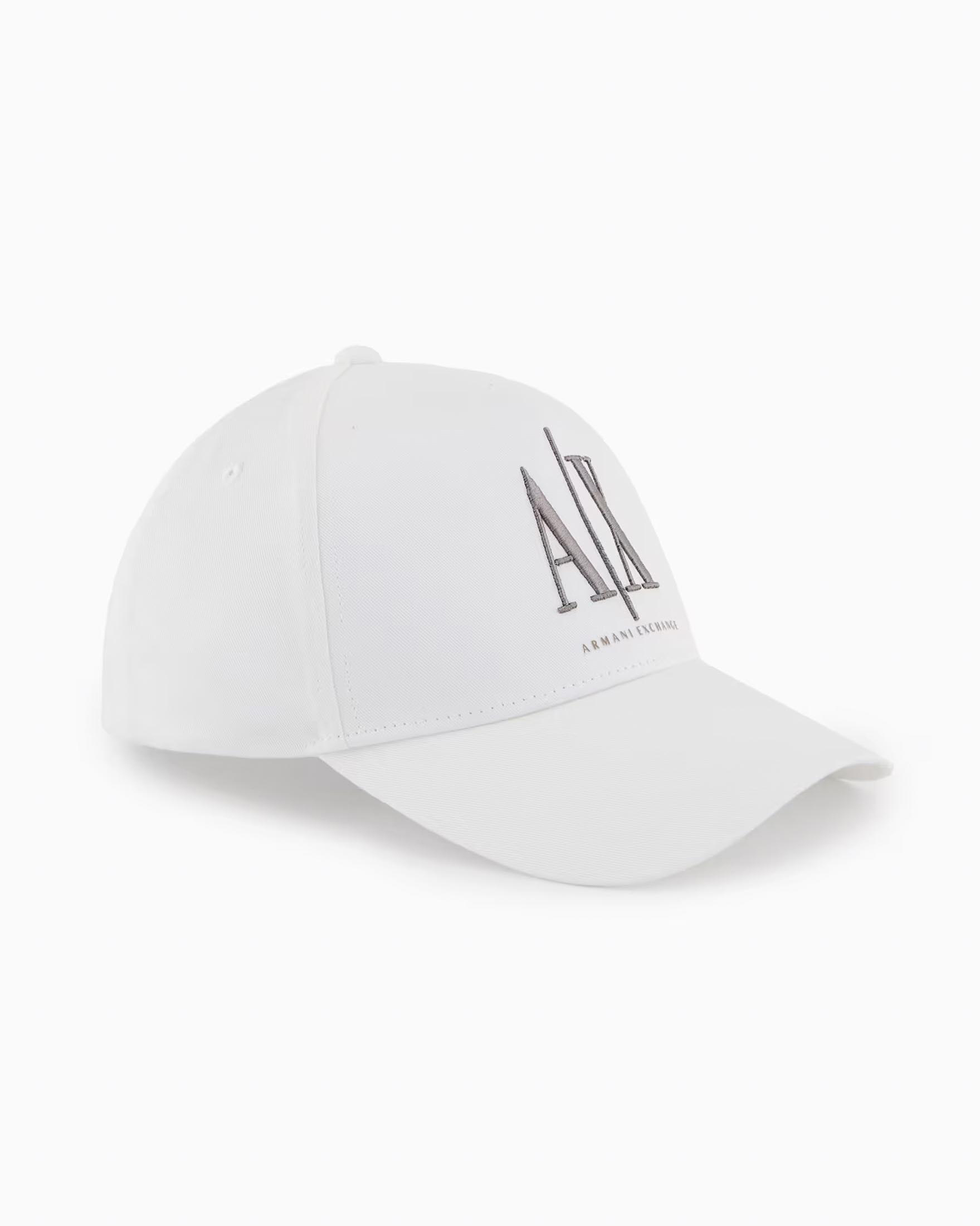 Berretto baseball Armani Exchange bianco con frontino e logo AX