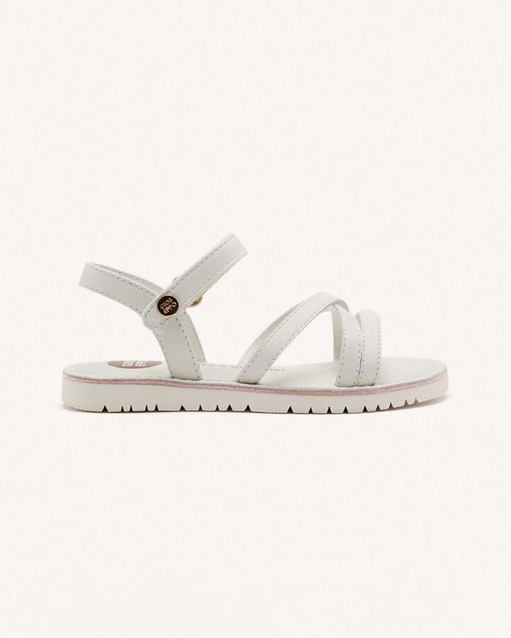 Sandalo bianco con fascette intrecciate in pelle